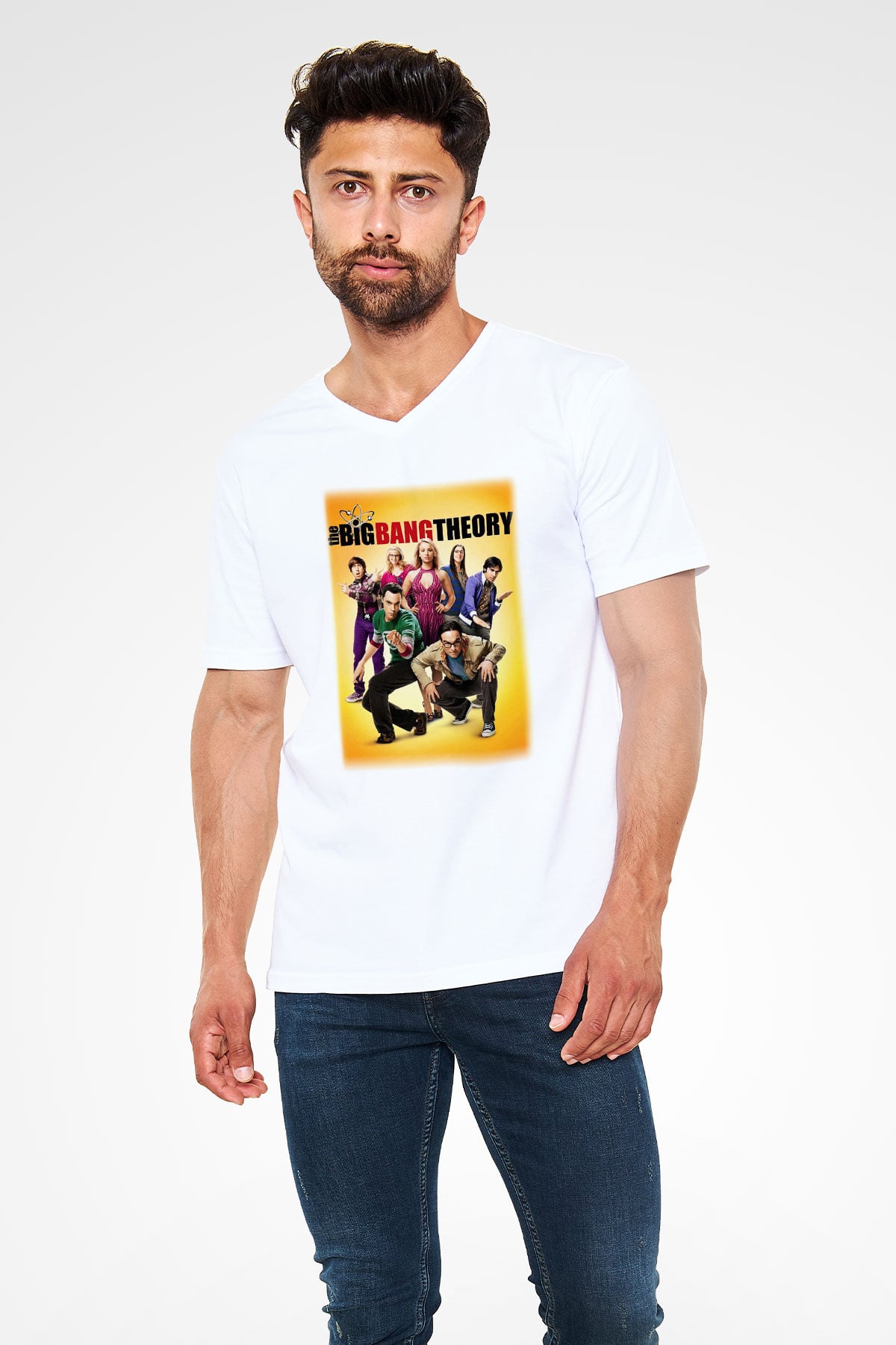 The Big Bang Theory Beyaz Unisex V Yaka Tişört T-Shirt