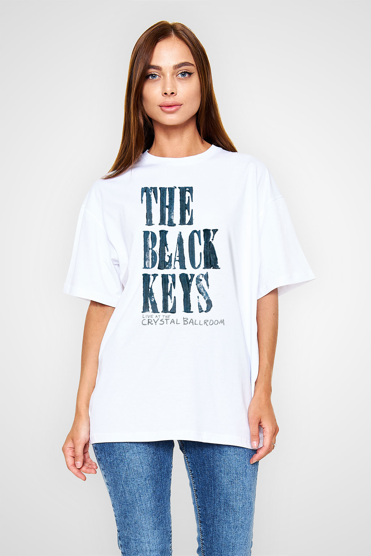 The Black Keys Baskılı Beyaz Unisex Oversize Tişört - Tshirt