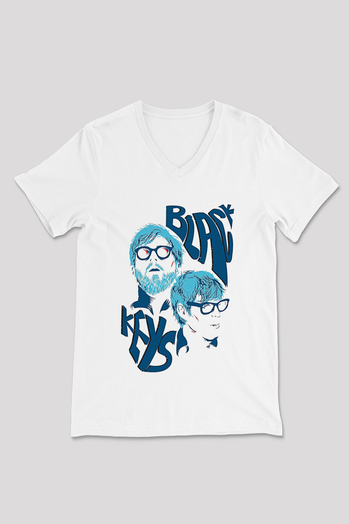 The Black Keys Baskılı Beyaz Unisex V Yaka Tişört - Tshirt