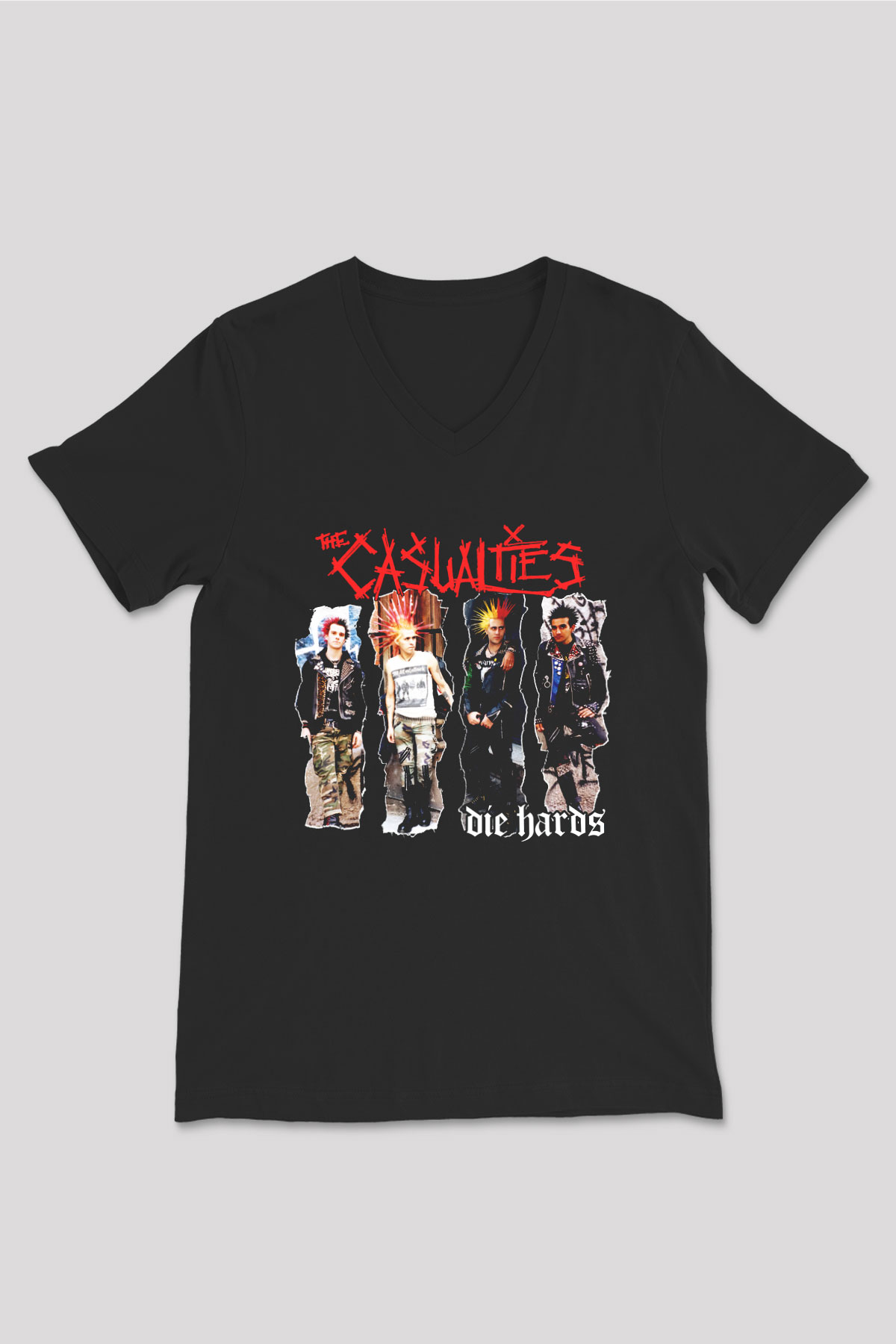 The Casualties Siyah Unisex V Yaka Tişört T-Shirt