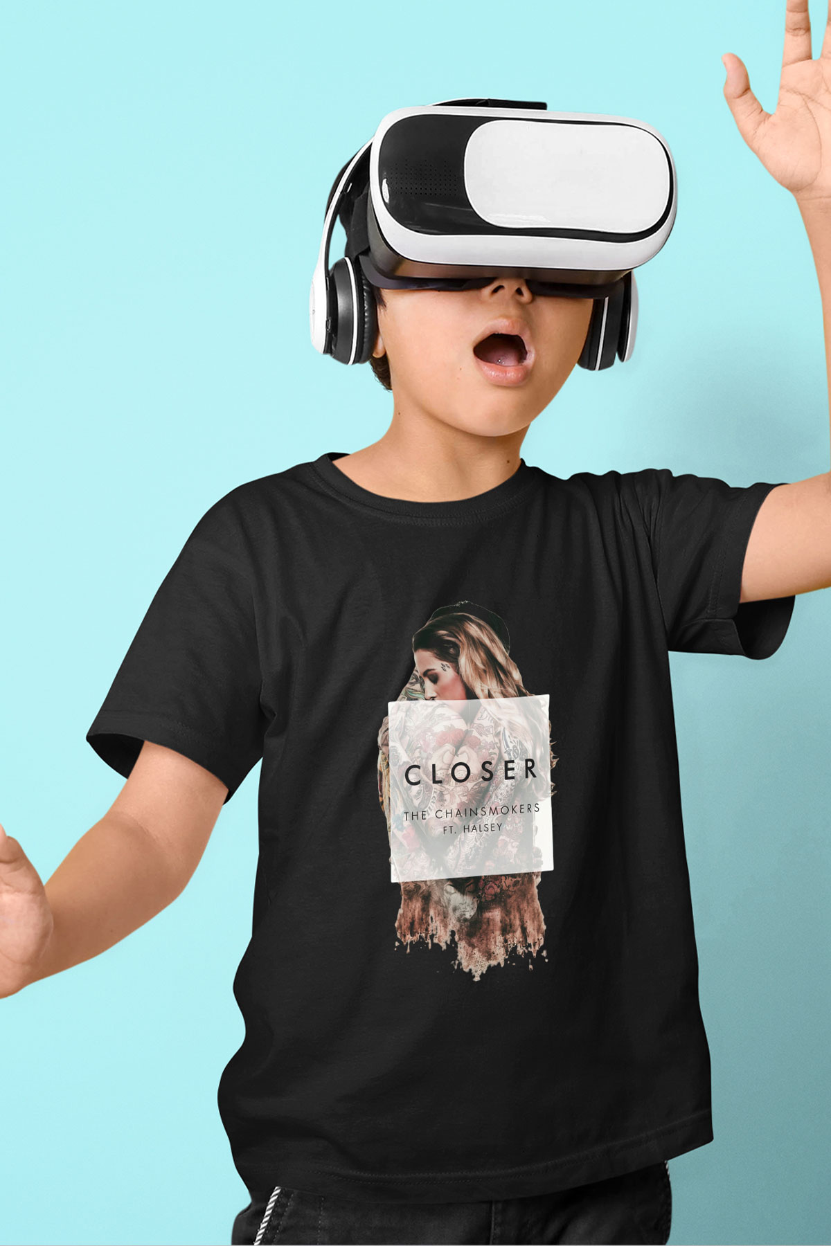 The Chainsmokers Baskılı Siyah Unisex Çocuk Tişört