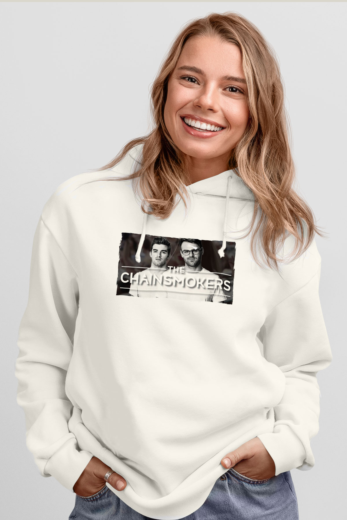 The Chainsmokers Beyaz Unisex Kapüşonlu Sweatshirt