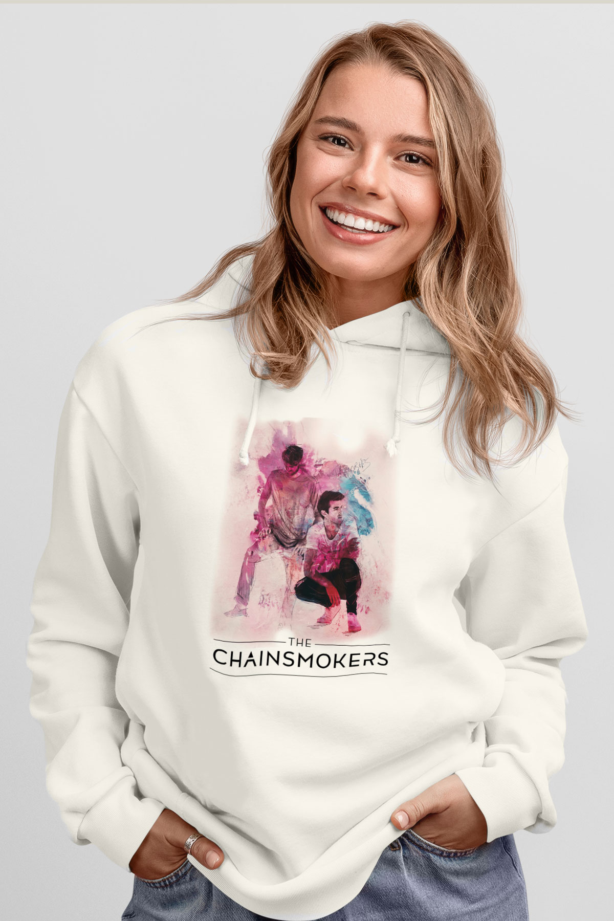 The Chainsmokers Beyaz Unisex Kapüşonlu Sweatshirt