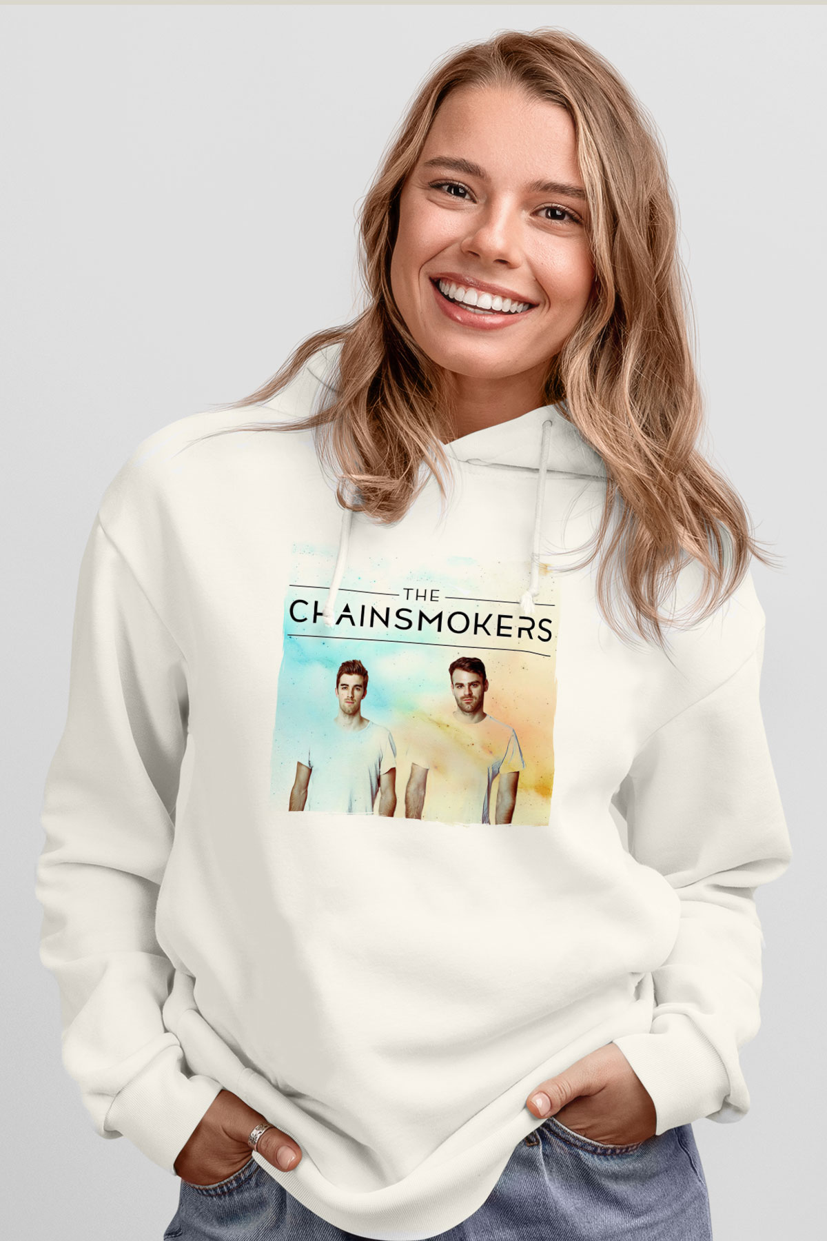 The Chainsmokers Beyaz Unisex Kapüşonlu Sweatshirt