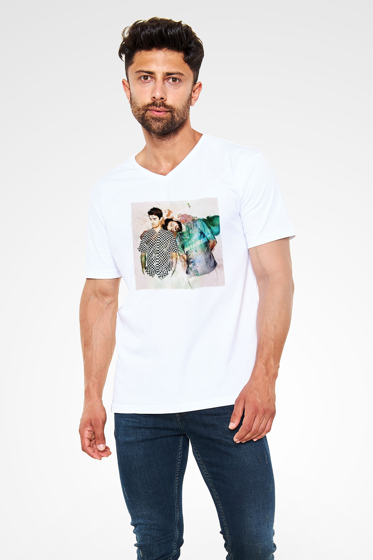 The Chainsmokers Beyaz Unisex V Yaka Tişört