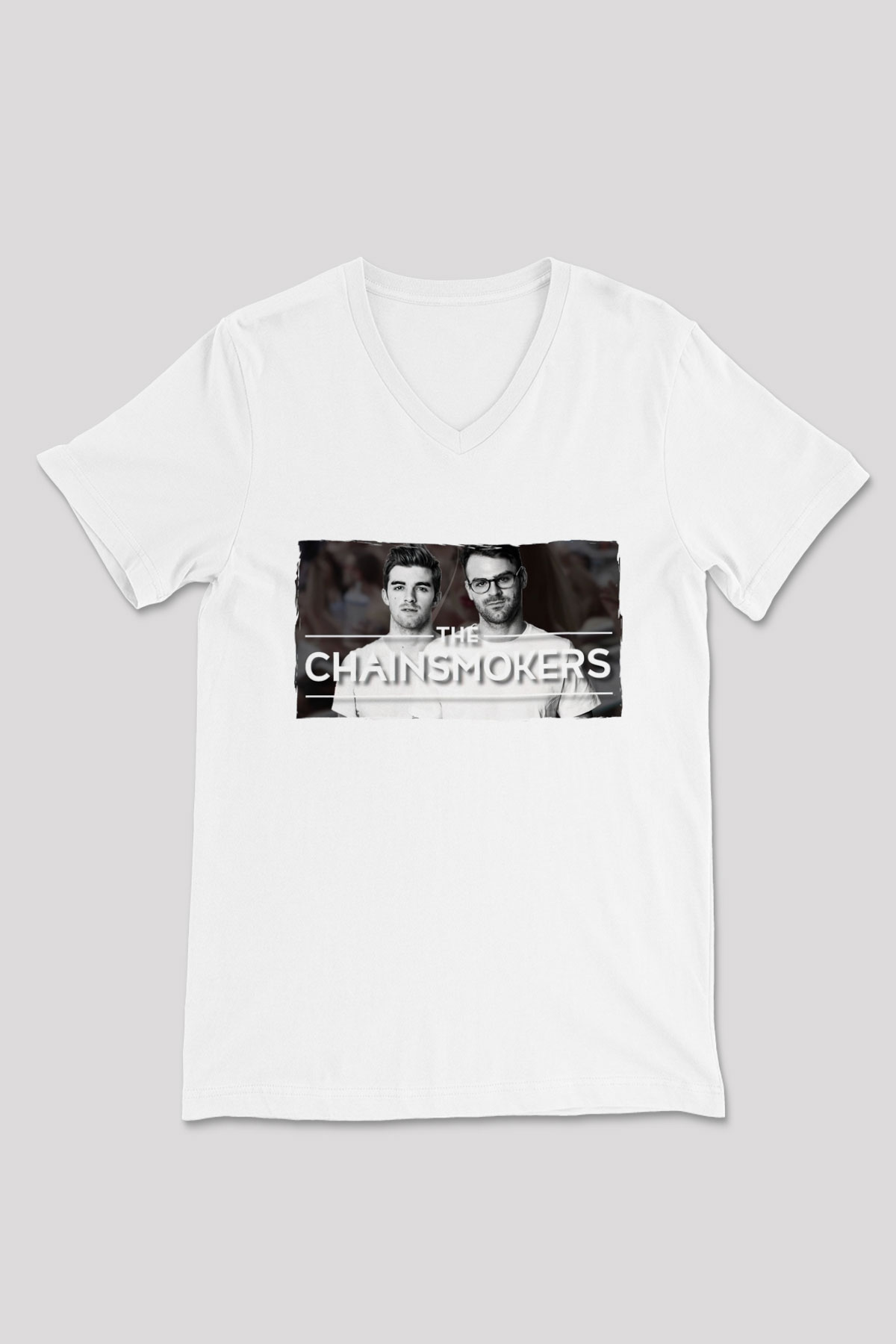 The Chainsmokers Beyaz Unisex V Yaka Tişört