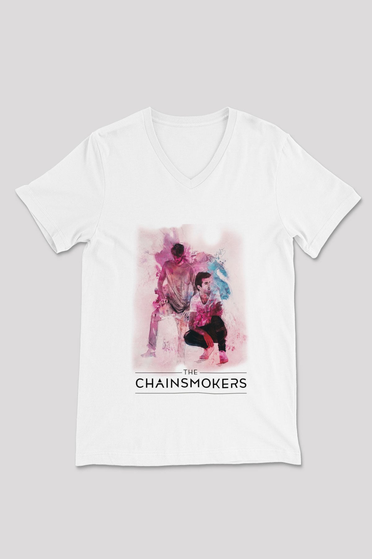 The Chainsmokers Beyaz Unisex V Yaka Tişört