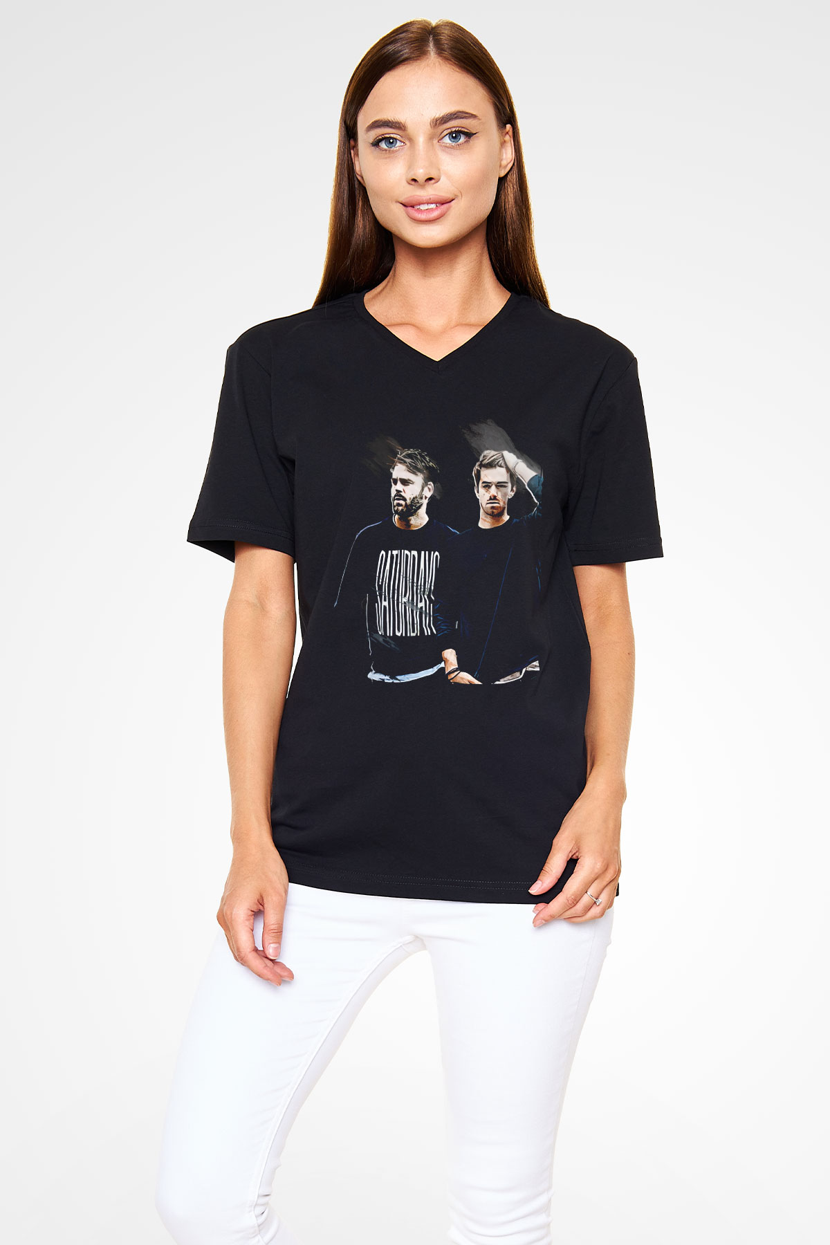 The Chainsmokers Siyah Unisex V Yaka Tişört