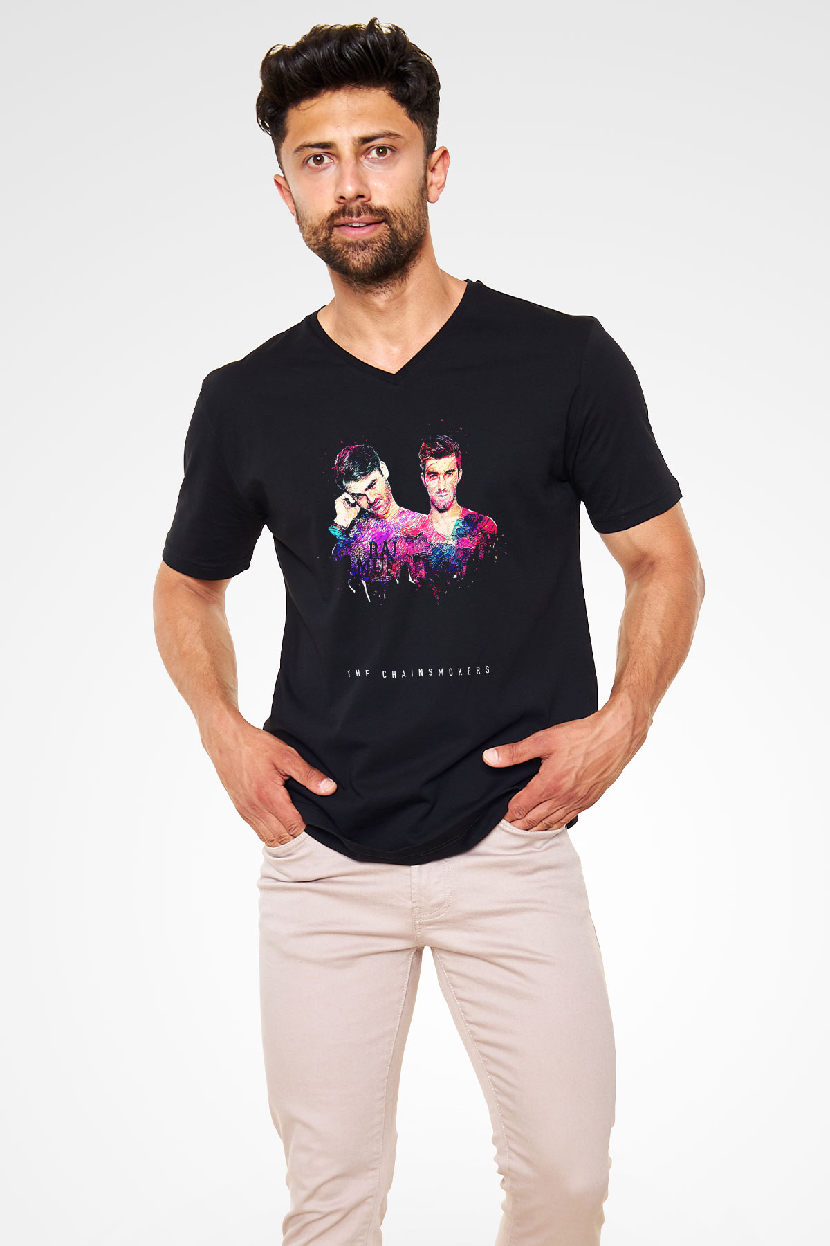The Chainsmokers Siyah Unisex V Yaka Tişört
