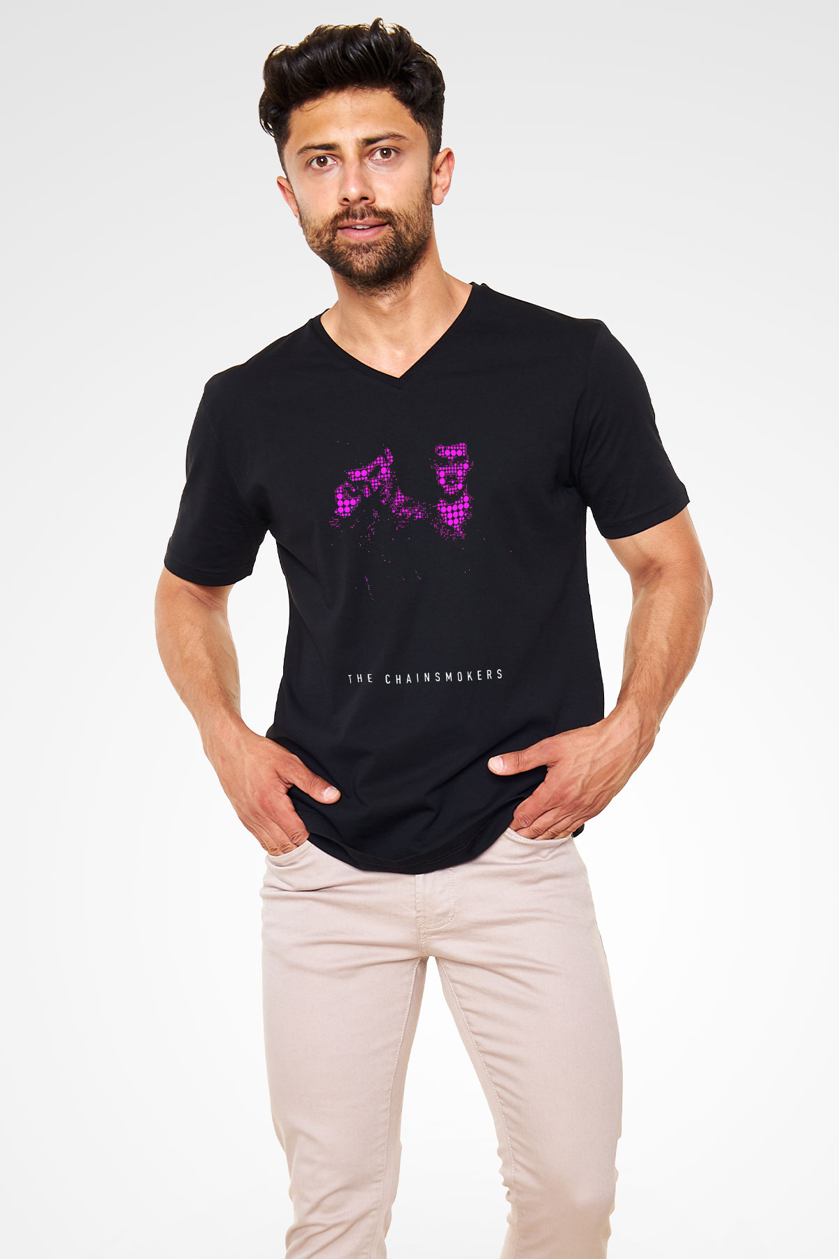 The Chainsmokers Siyah Unisex V Yaka Tişört