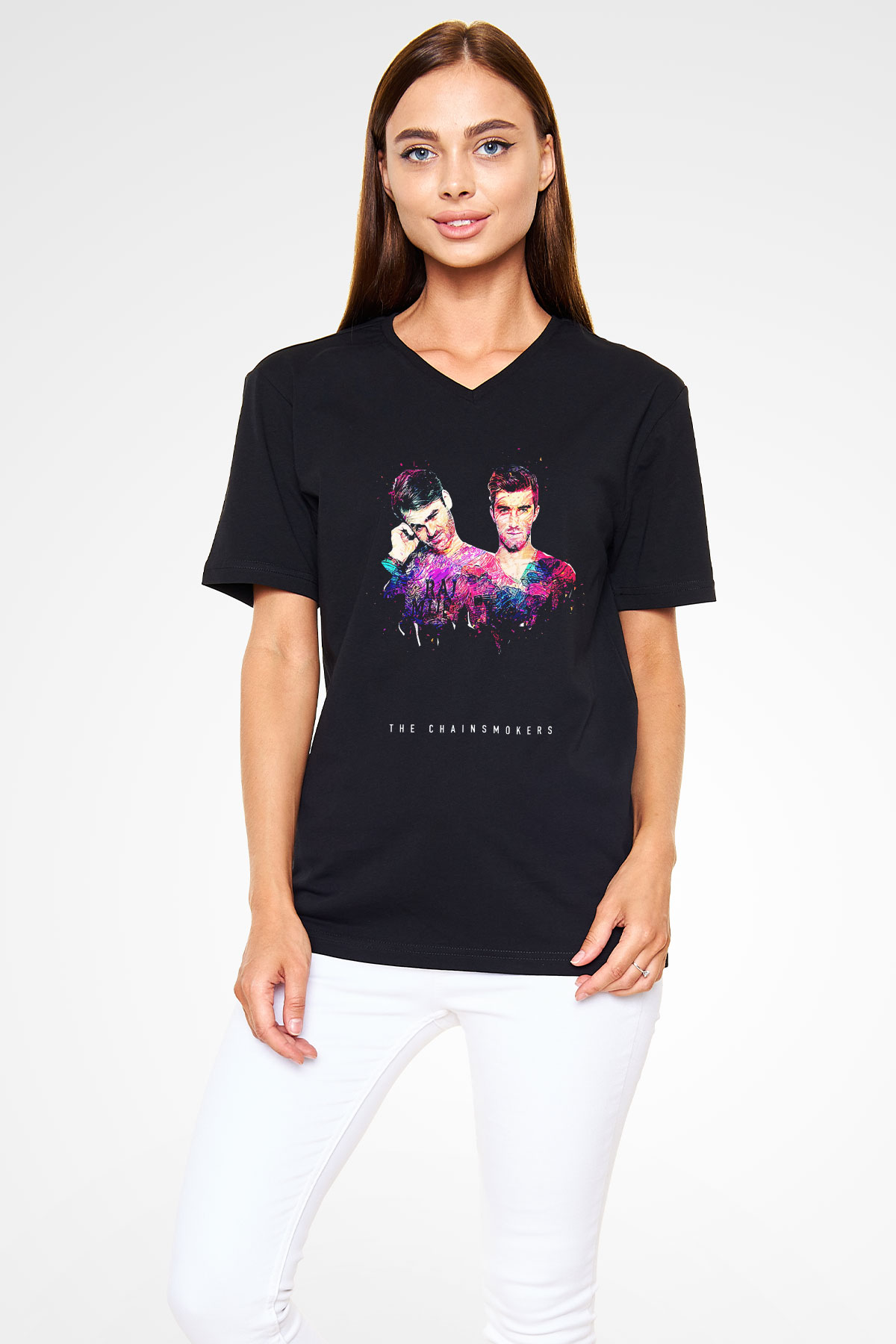 The Chainsmokers Siyah Unisex V Yaka Tişört
