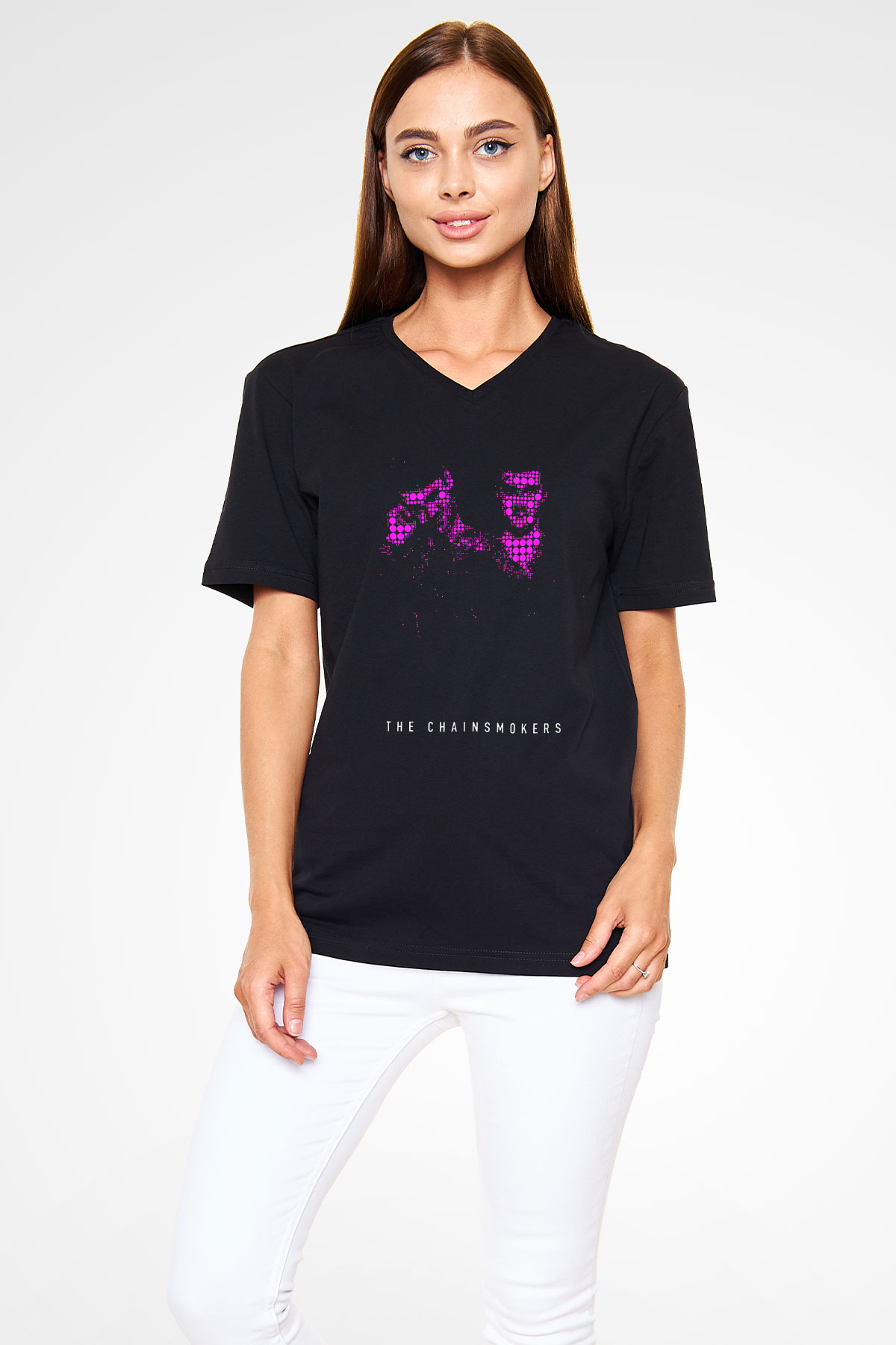The Chainsmokers Siyah Unisex V Yaka Tişört