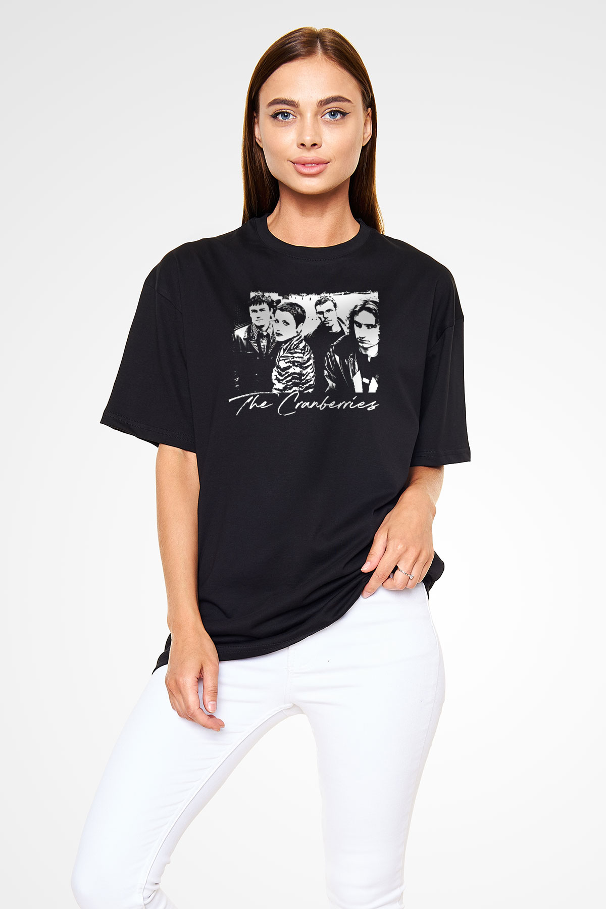 The Cranberries Baskılı Unisex Siyah Oversize Tişört - Tshirt
