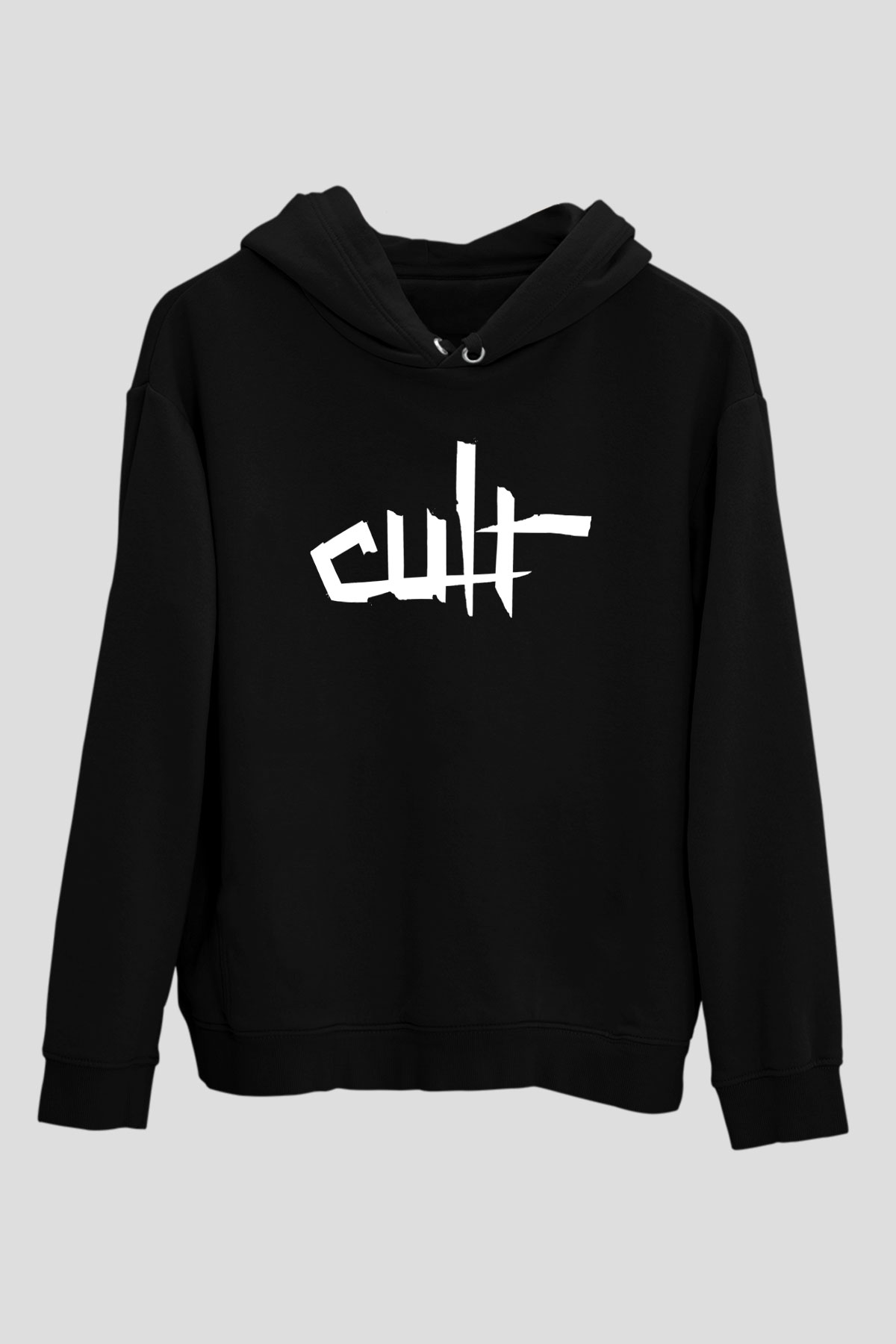 The Cult Baskılı Unisex Siyah Kapüşonlu Sweatshirt