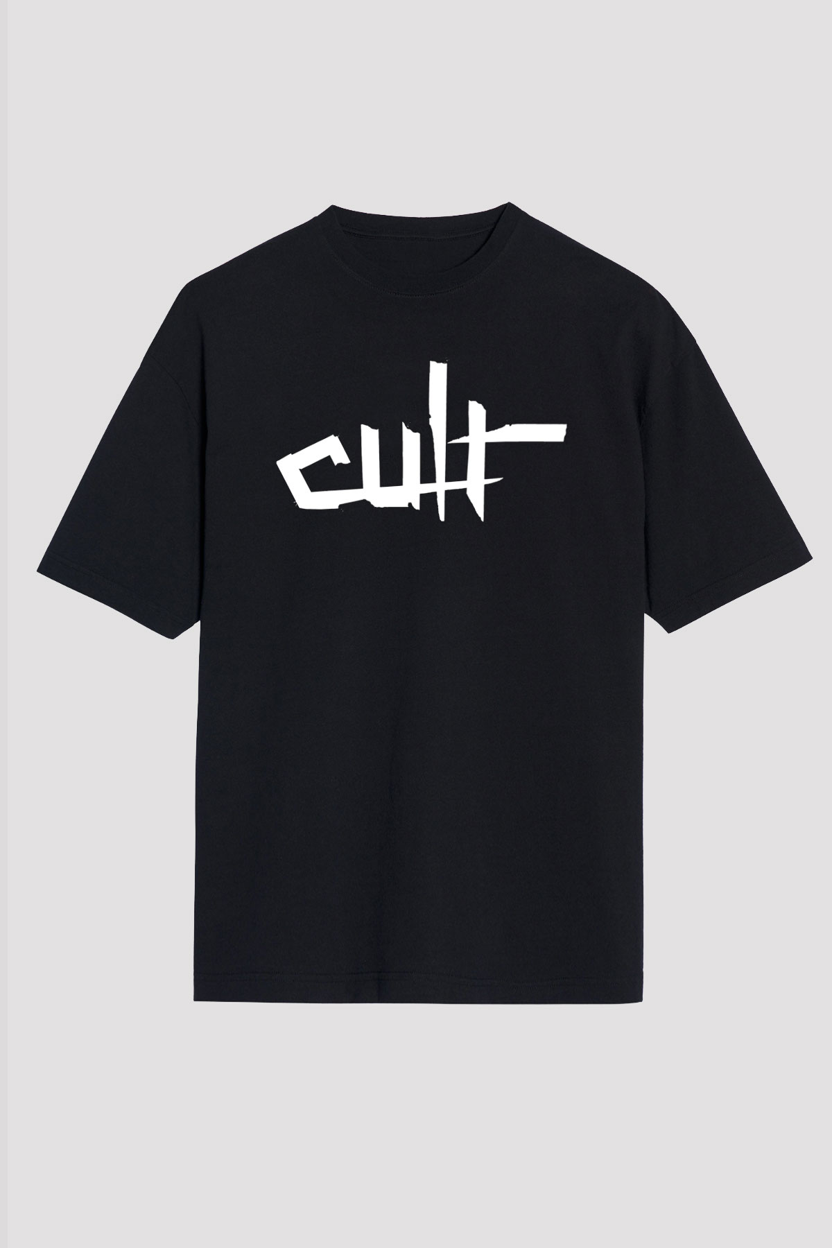 The Cult Baskılı Unisex Siyah Oversize Tişört - Tshirt