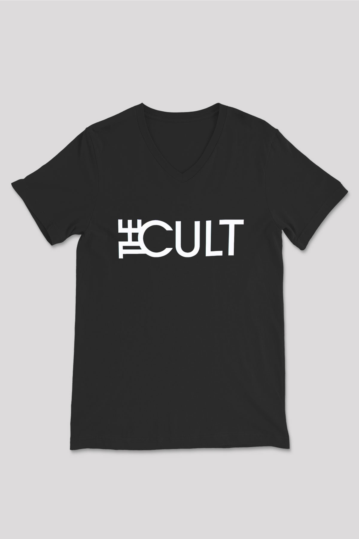 The Cult Baskılı Unisex Siyah V Yaka Tişört - Tshirt