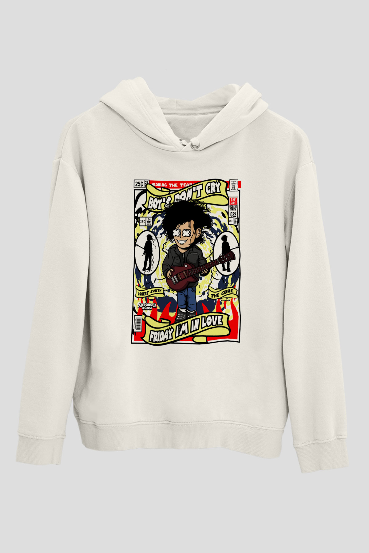 The Cure Baskılı Unisex Beyaz Hoodie