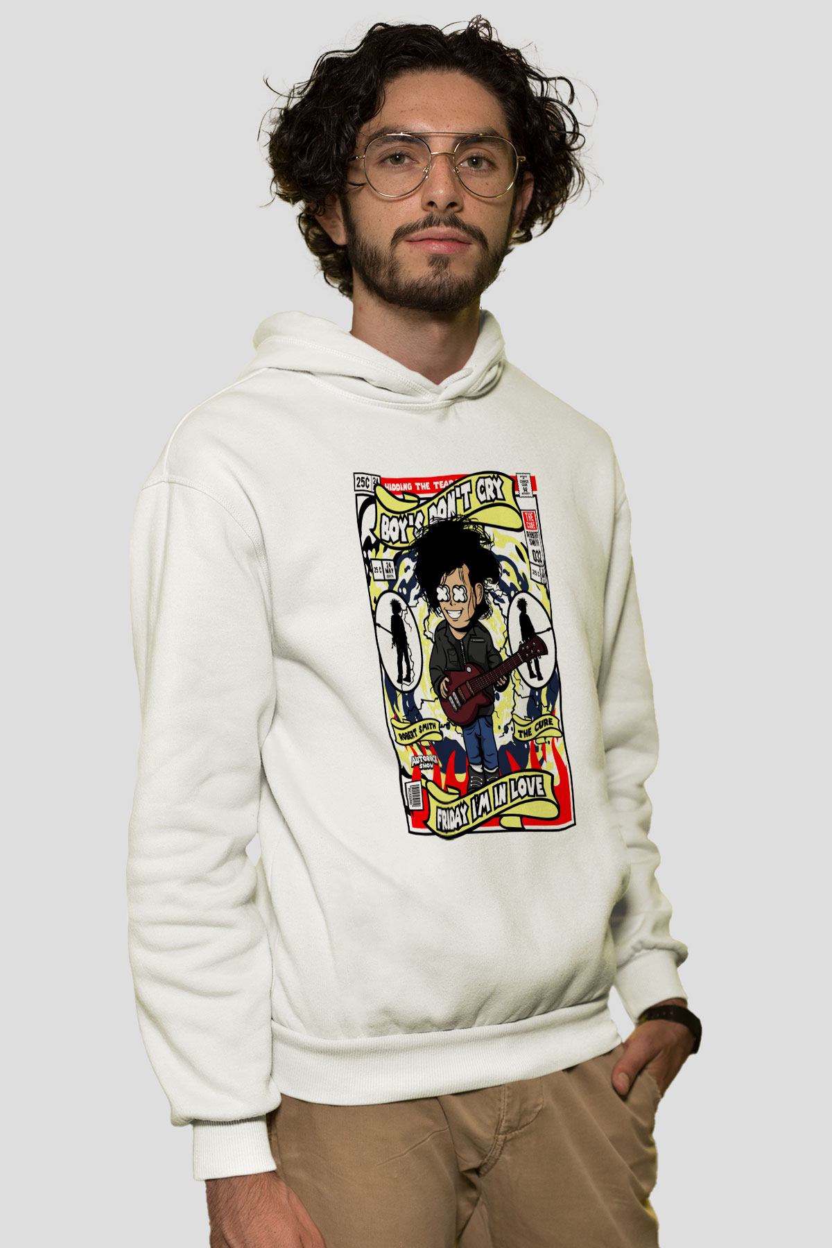 The Cure Baskılı Unisex Beyaz Hoodie