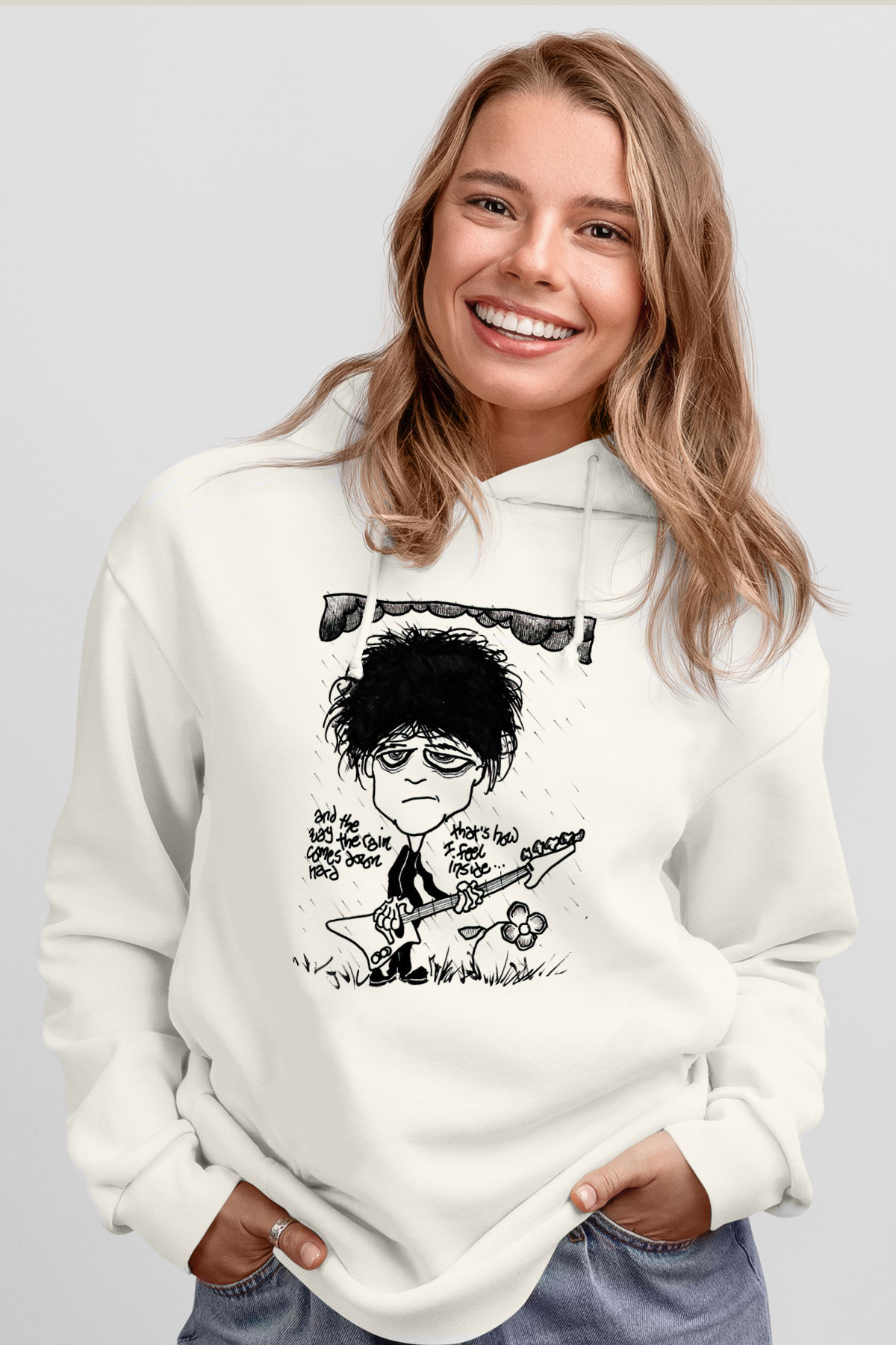 The Cure Beyaz Unisex Kapüşonlu Sweatshirt