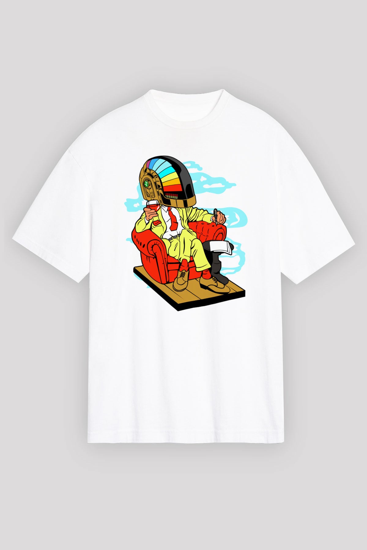 The Daft Punk Boss Baskılı Unisex Beyaz Oversize Tişört