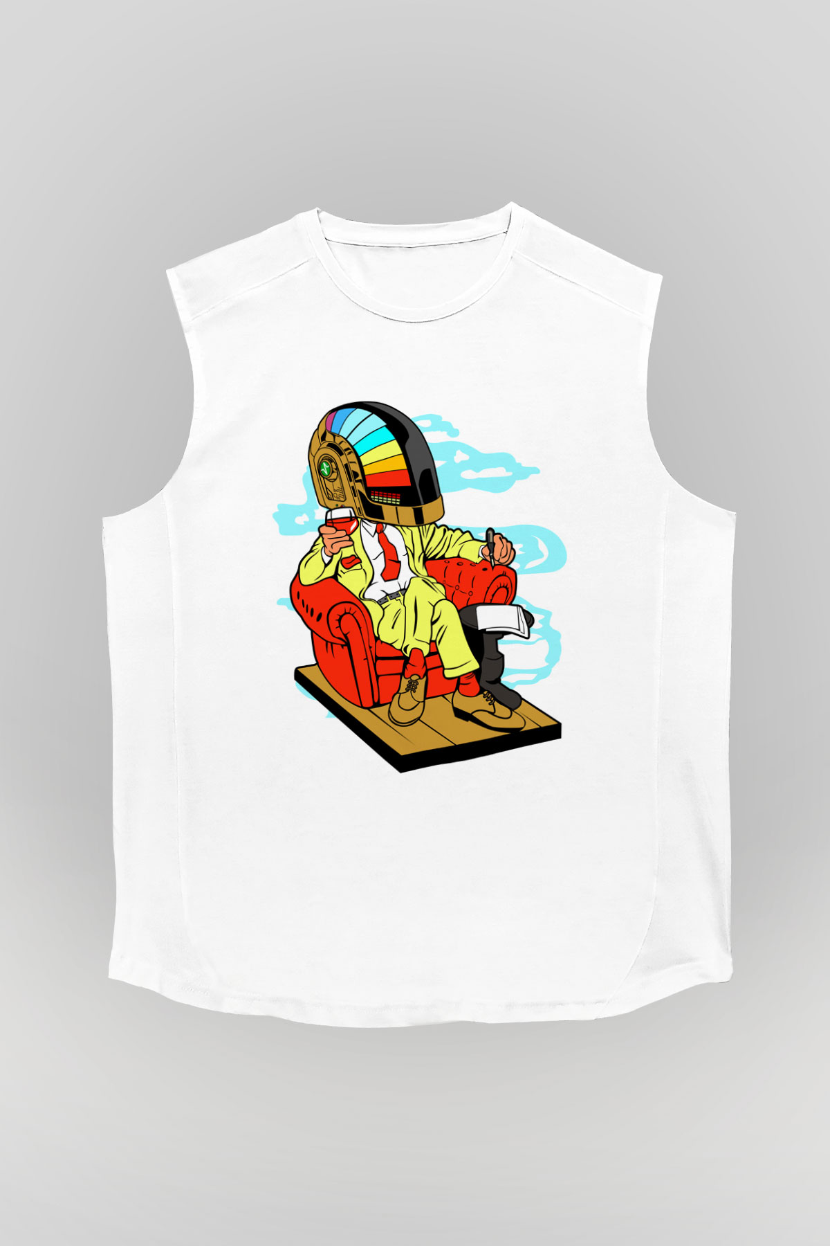 The Daft Punk Boss Baskılı Unisex Beyaz Kolsuz Tişört