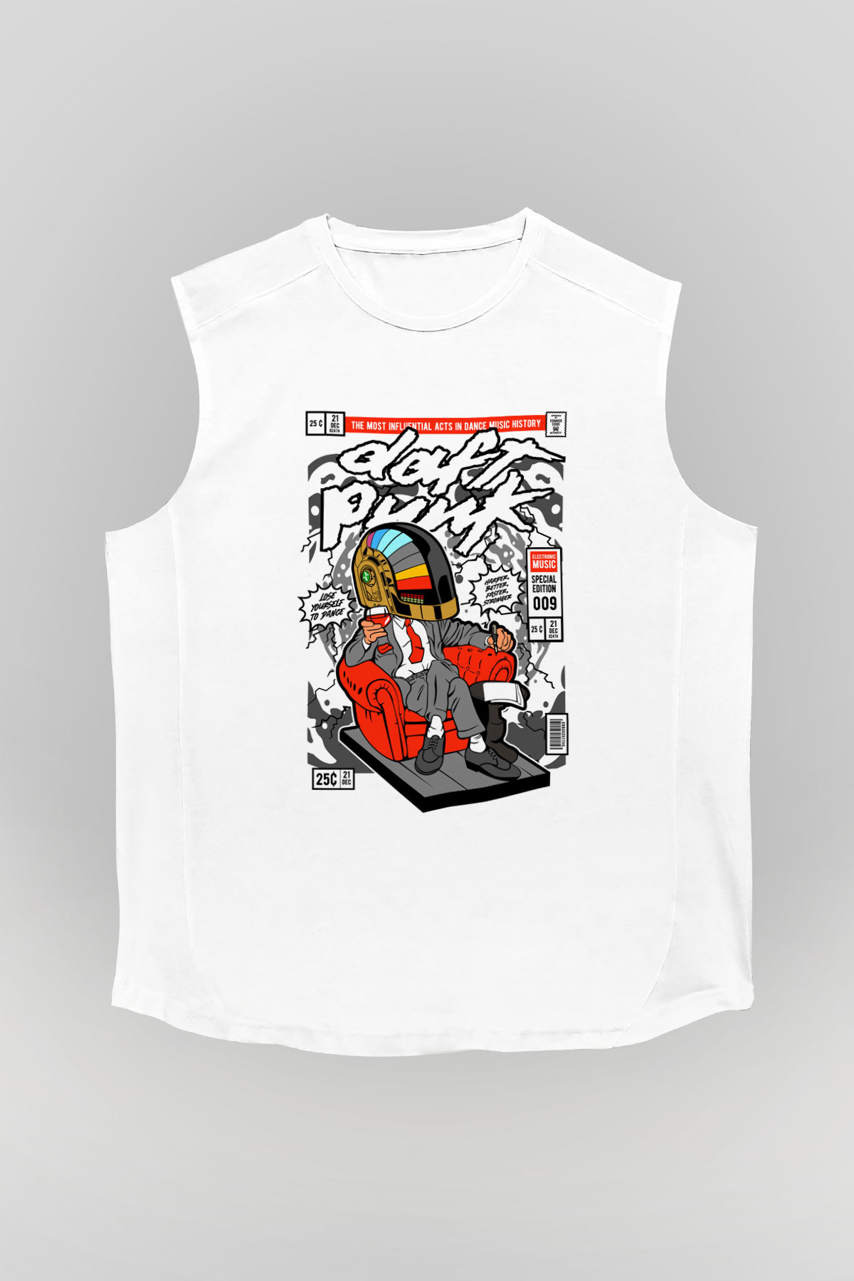 The Daft Punk Boss Baskılı Unisex Beyaz Kolsuz Tişört