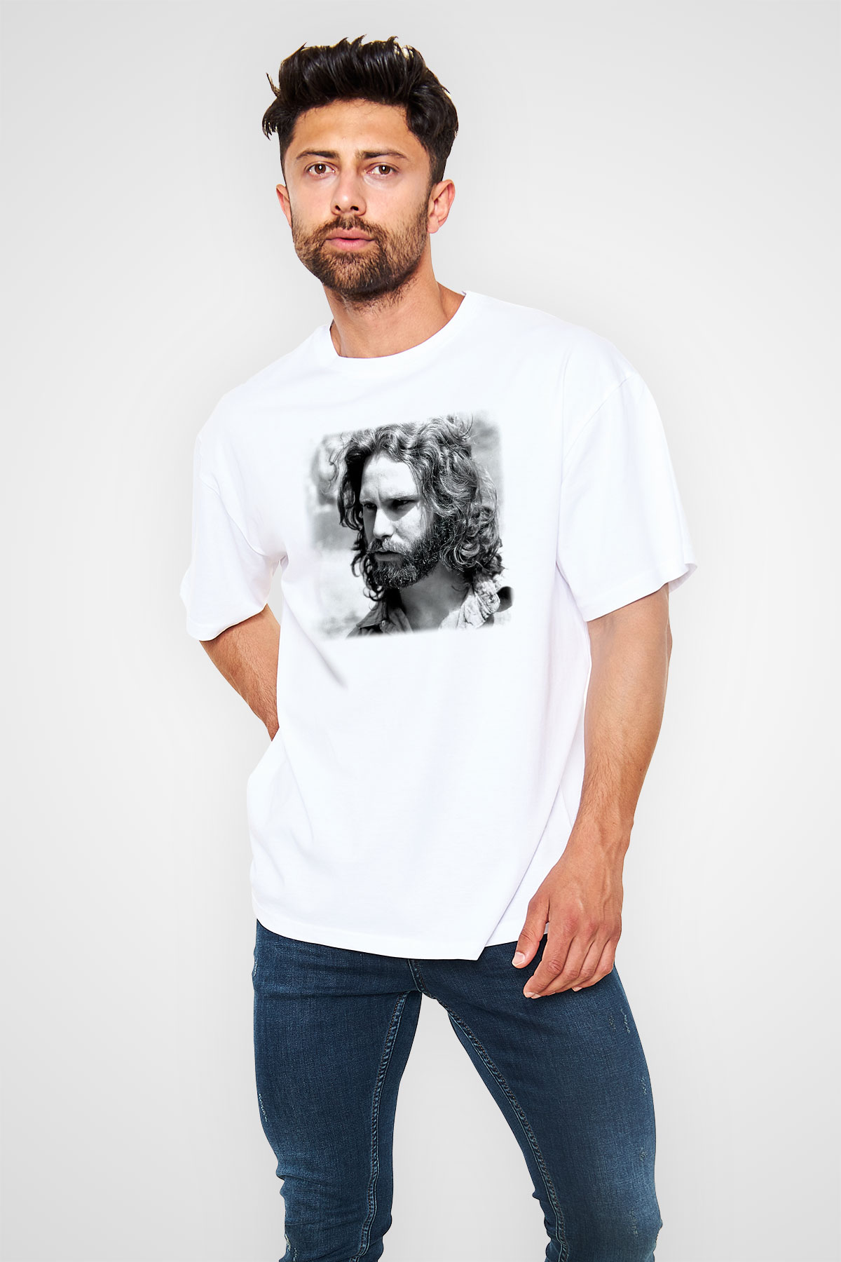 The Doors Beyaz Unisex Oversize Tişört T-Shirt