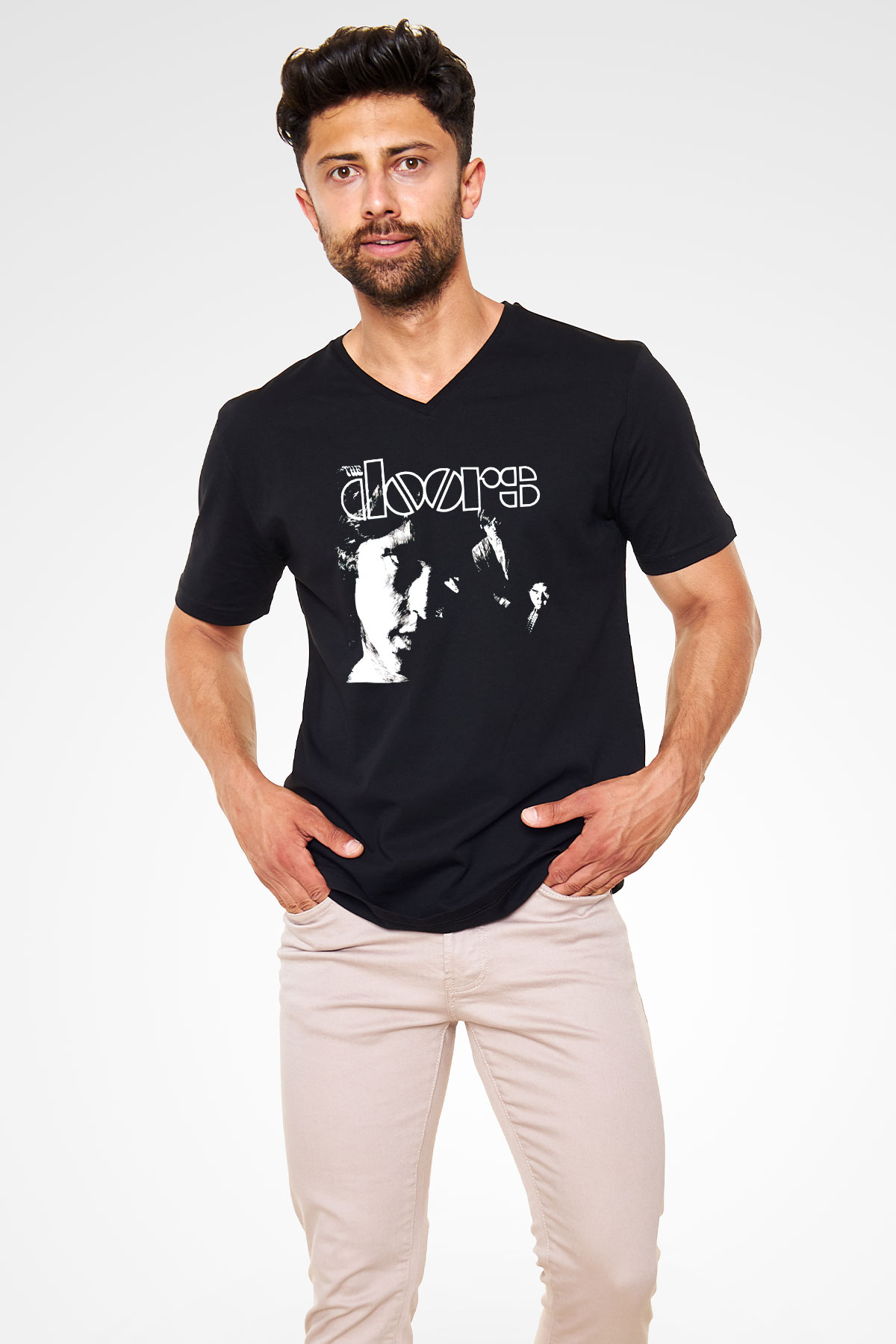 The Doors Siyah Unisex V Yaka Tişört