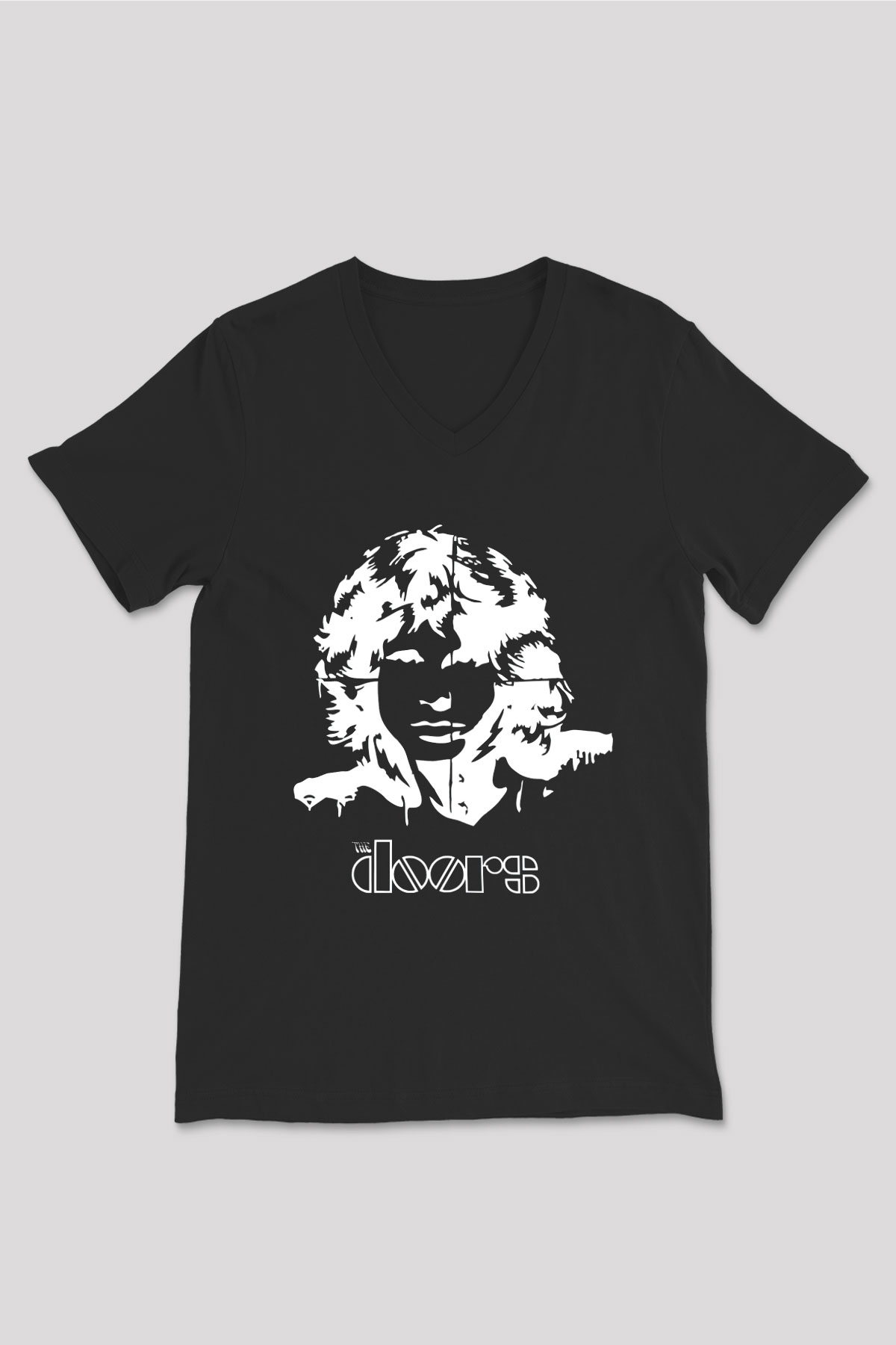 The Doors Siyah Unisex V Yaka Tişört T-Shirt