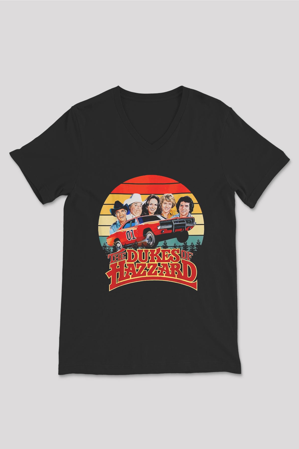 The Dukes of Hazzard Siyah Unisex  V Yaka Tişört