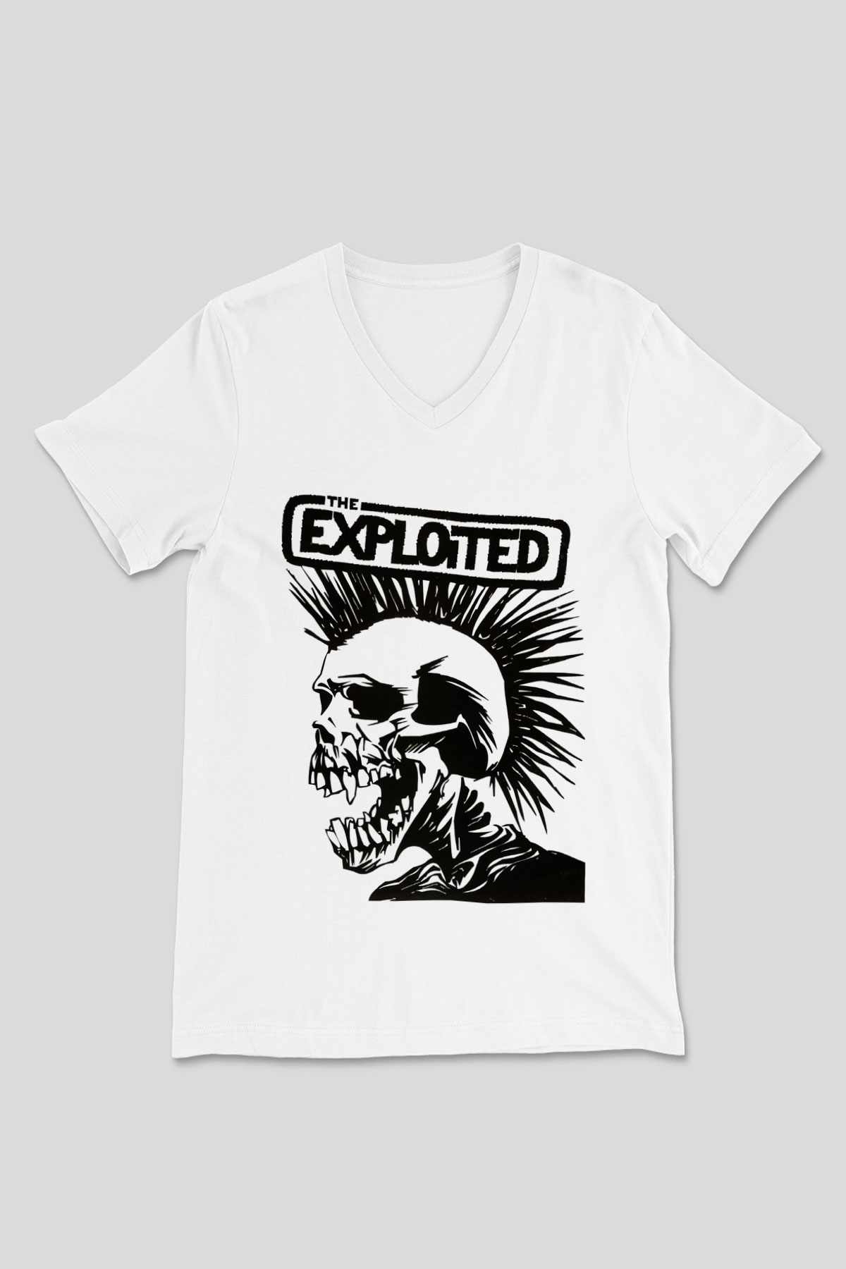 The Exploited Beyaz Unisex V Yaka Tişört T-Shirt