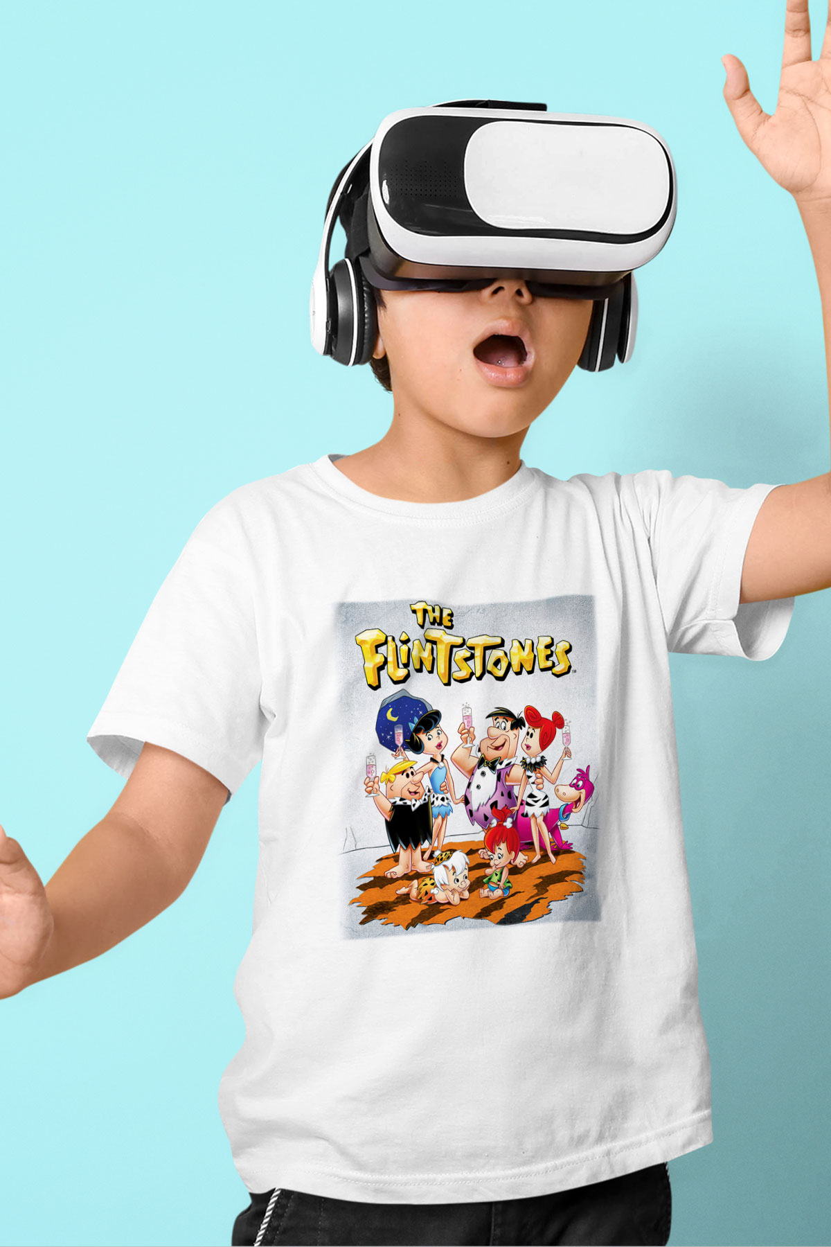 The Flintstones Taş Devri Baskılı Beyaz Unisex Çocuk Tişört