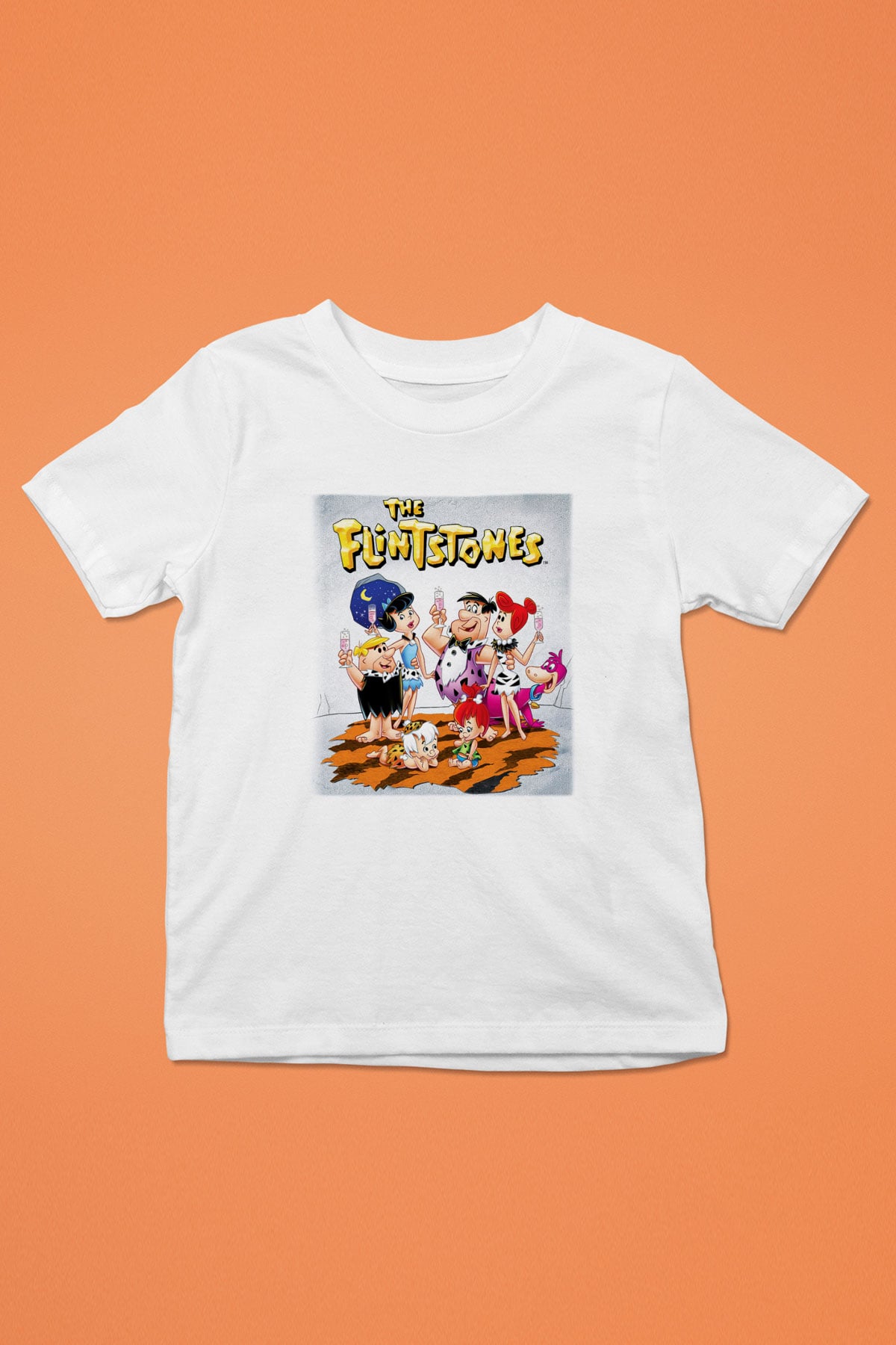 The Flintstones Taş Devri Baskılı Beyaz Unisex Çocuk Tişört