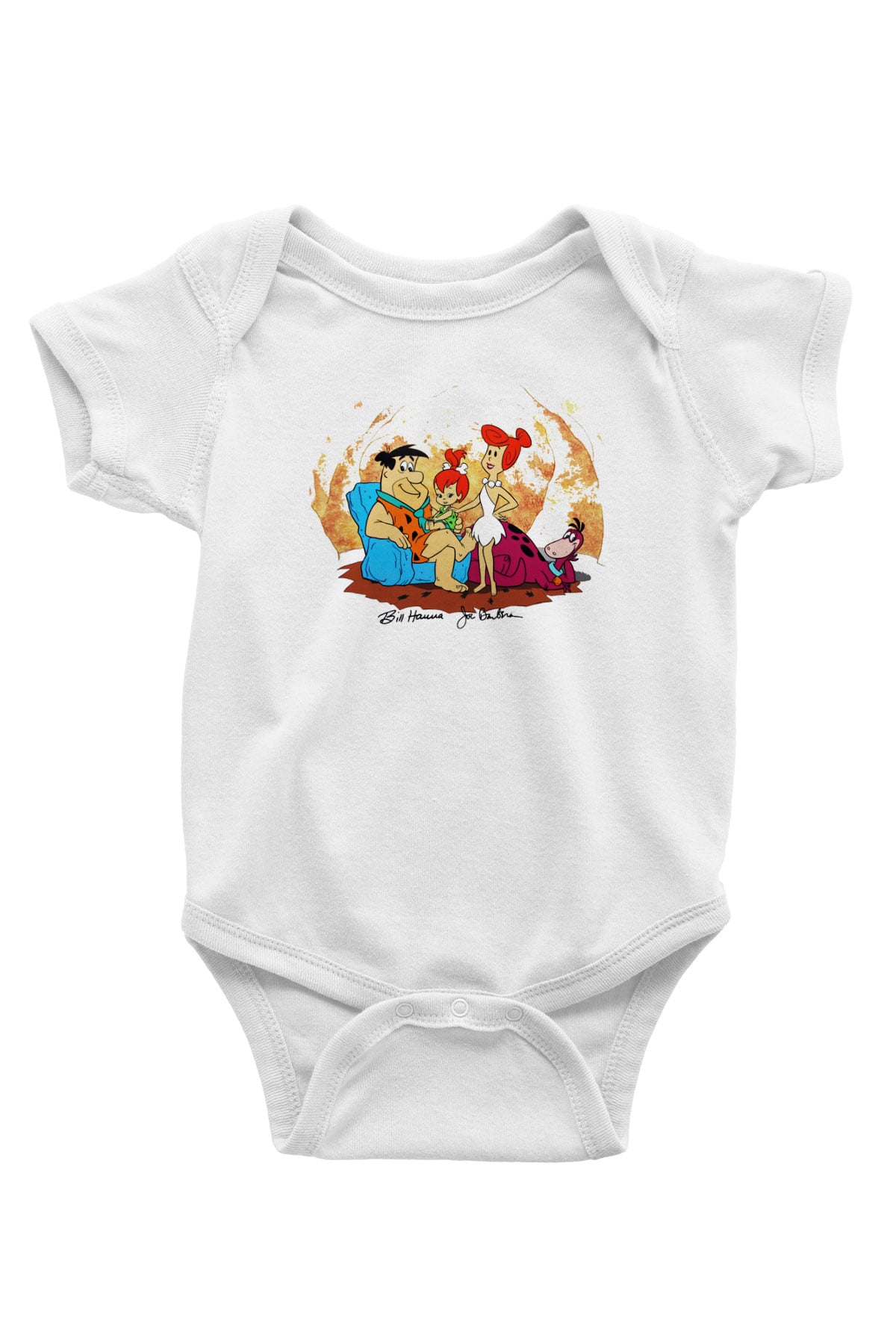 The Flintstones Taş Devri Baskılı Beyaz Unisex Bebek Body - Zıbın