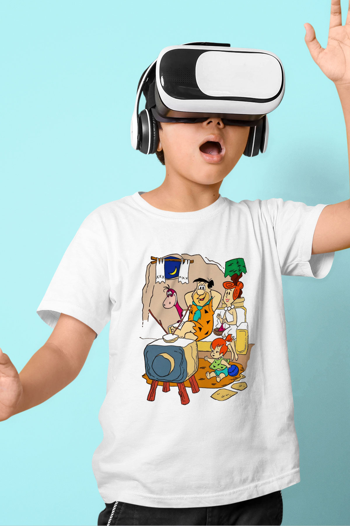 The Flintstones Taş Devri Baskılı Beyaz Unisex Çocuk Tişört