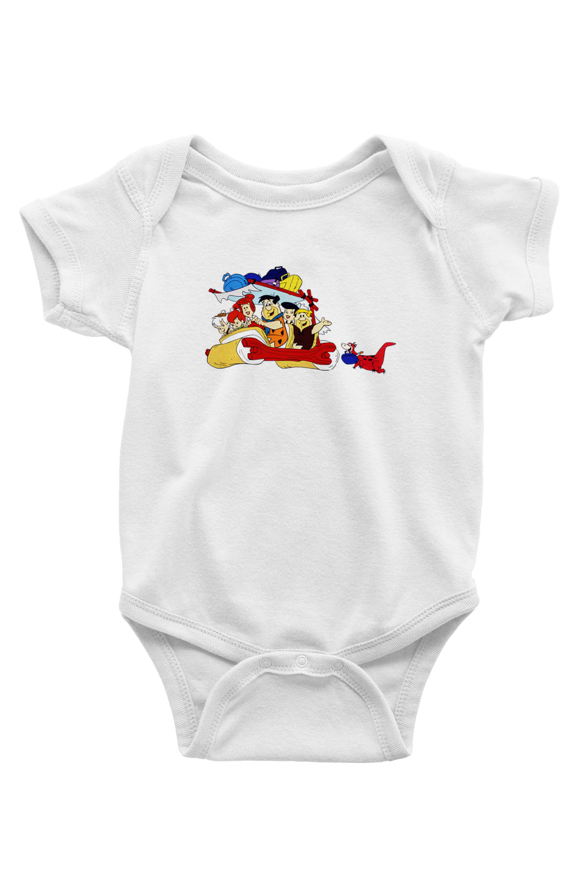 The Flintstones Taş Devri Baskılı Beyaz Unisex Bebek Body - Zıbın