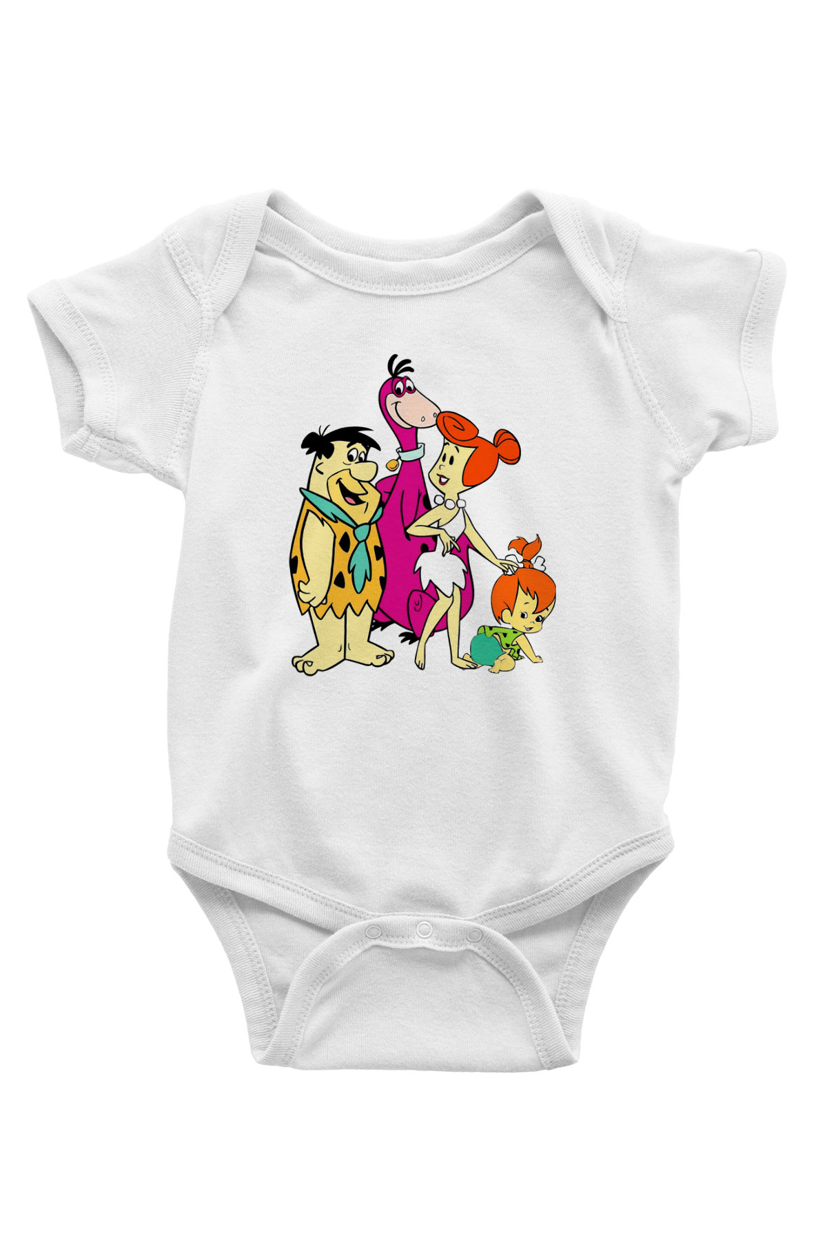 The Flintstones Taş Devri Baskılı Beyaz Unisex Bebek Body - Zıbın