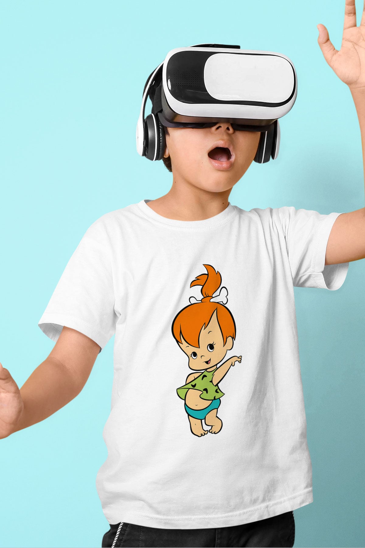 The Flintstones Taş Devri Baskılı Beyaz Unisex Çocuk Tişört