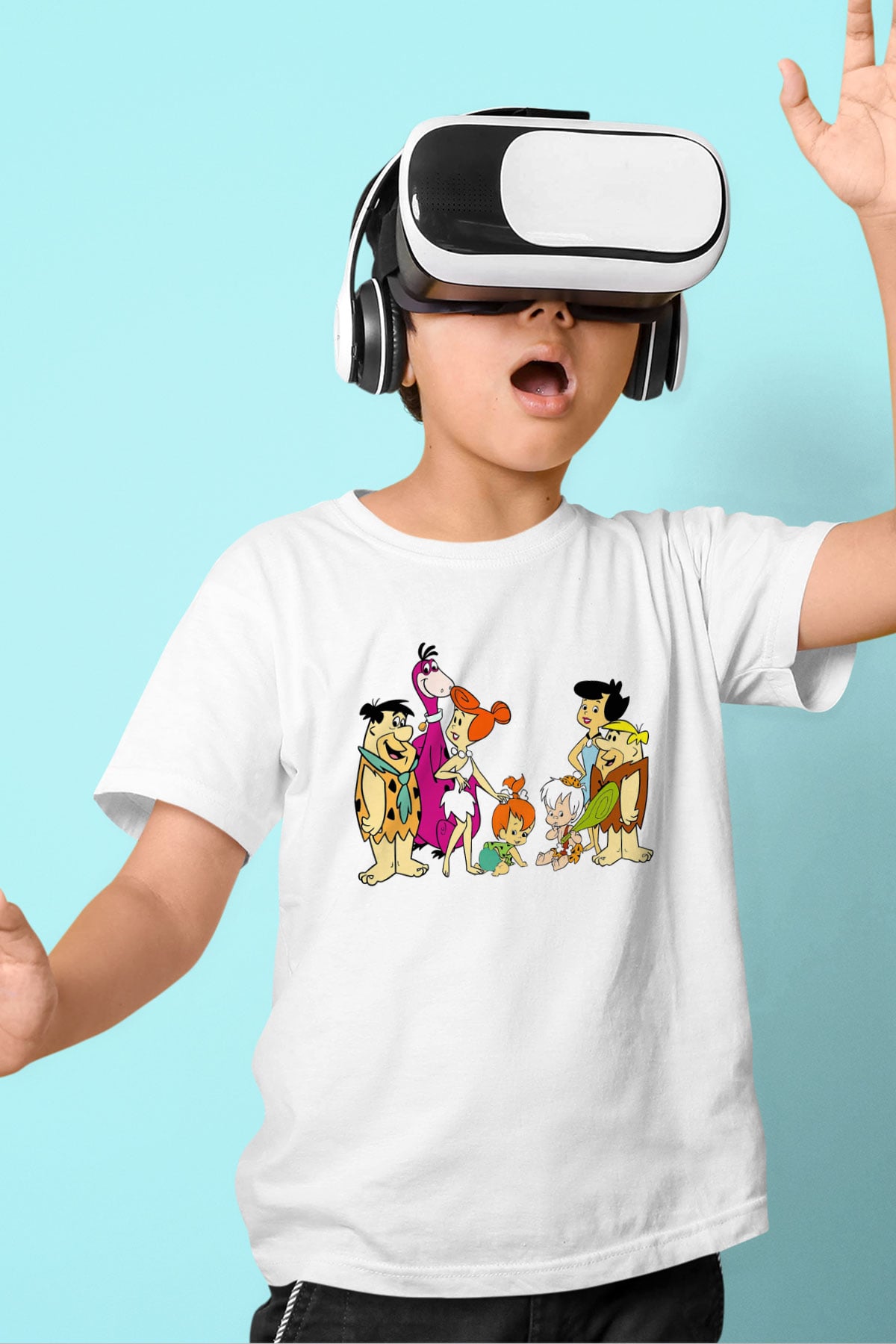 The Flintstones Taş Devri Baskılı Beyaz Unisex Çocuk Tişört