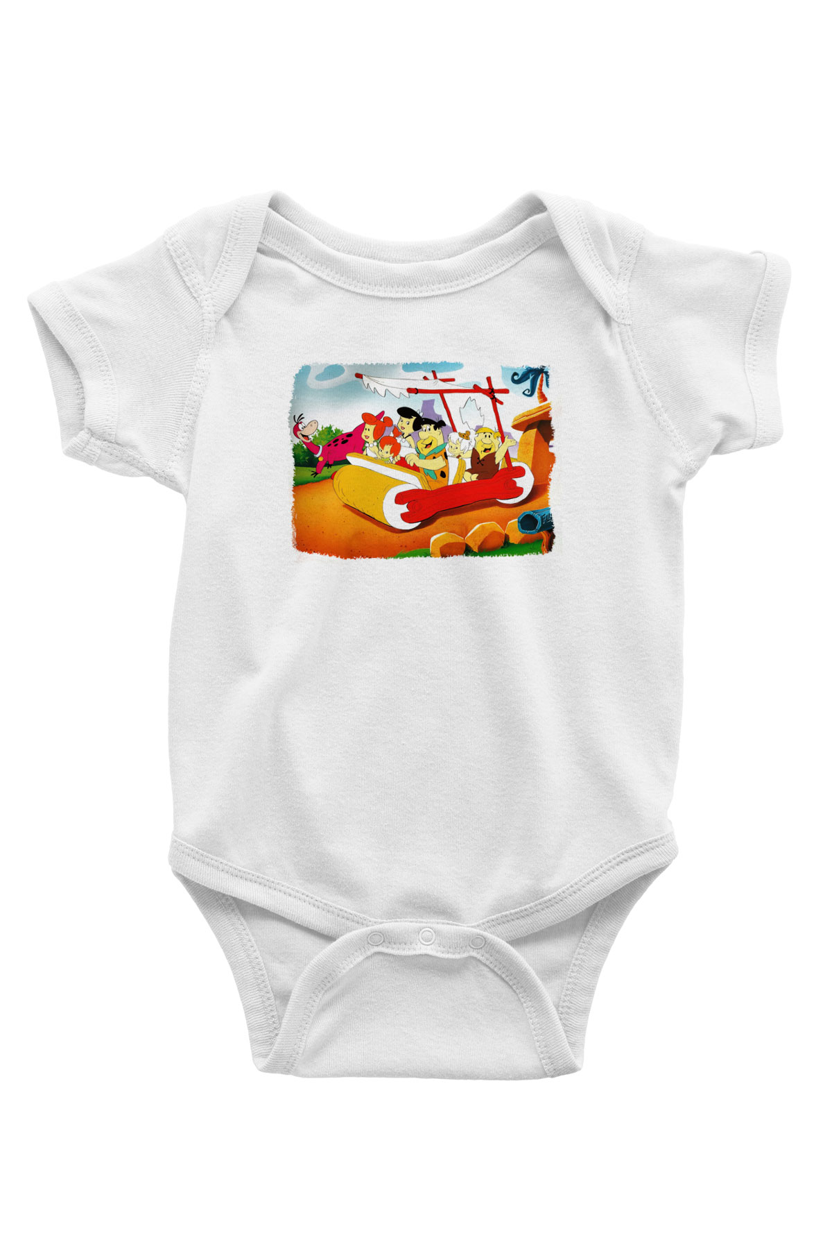 The Flintstones Taş Devri Baskılı Beyaz Unisex Bebek Body - Zıbın