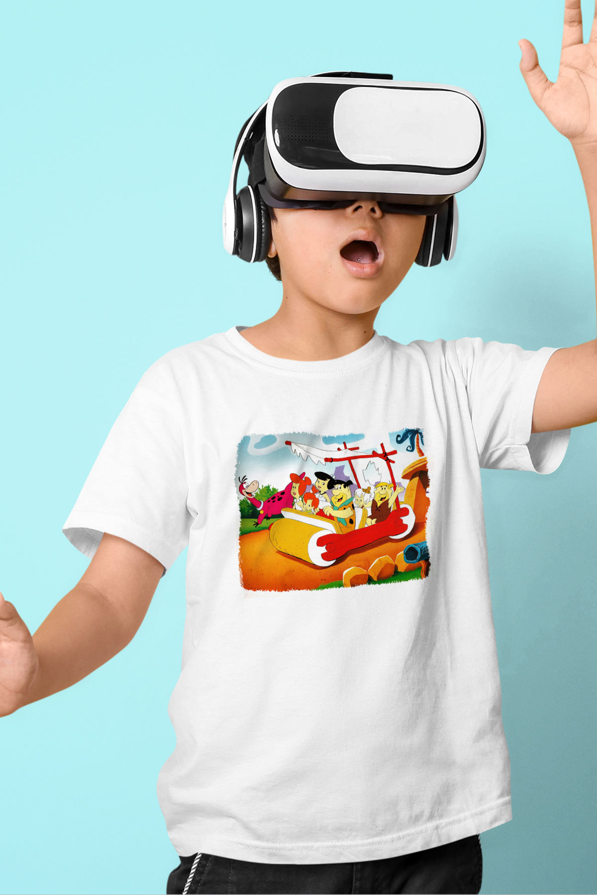 The Flintstones Taş Devri Baskılı Beyaz Unisex Çocuk Tişört