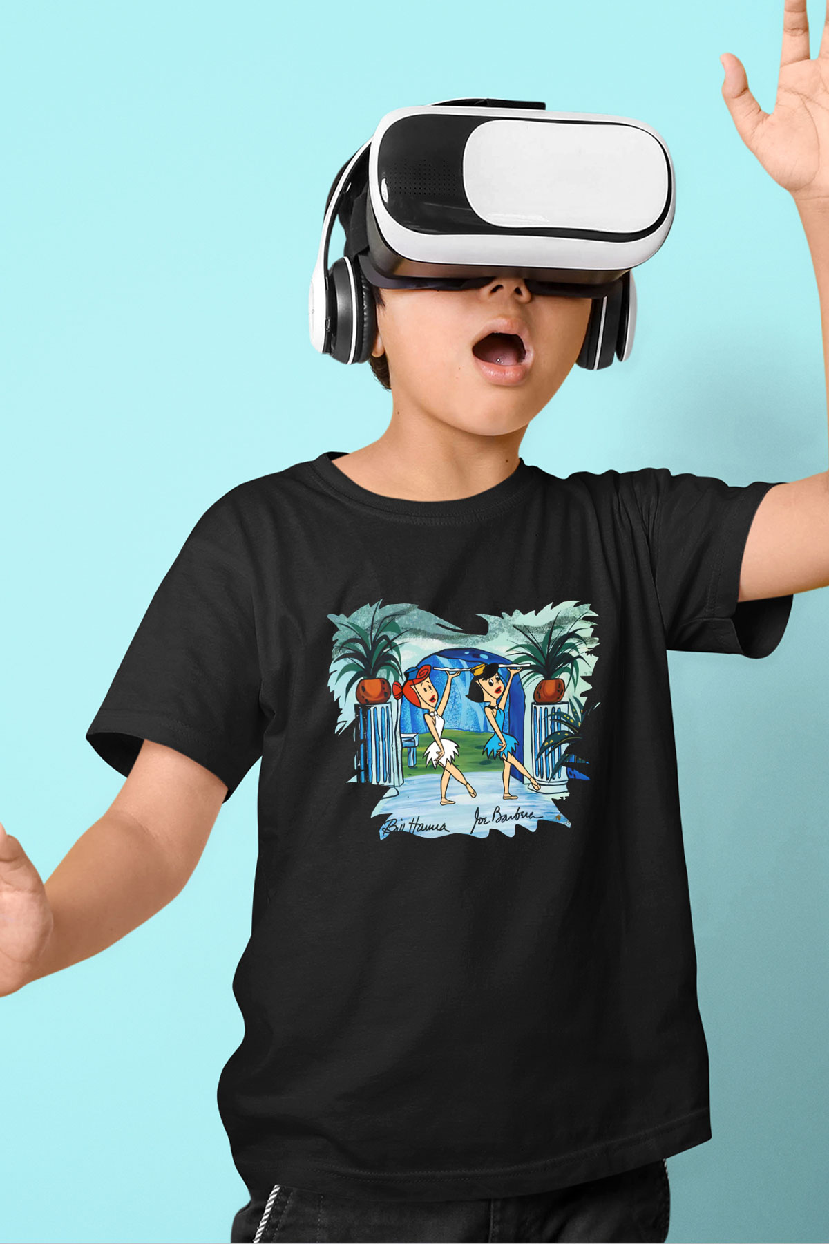 The Flintstones Taş Devri Baskılı Siyah Unisex Çocuk Tişört