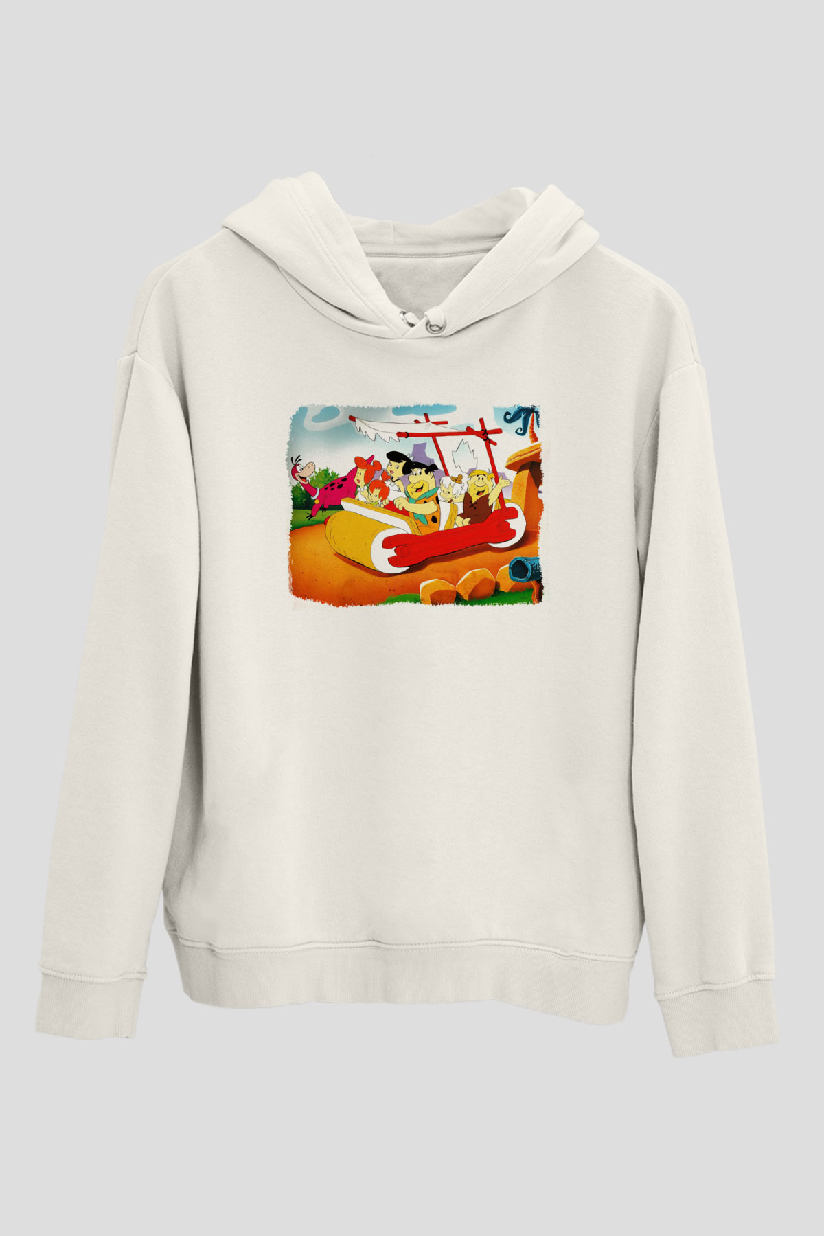 The Flintstones Taş Devri Beyaz Unisex Kapşonlu Sweatshirt