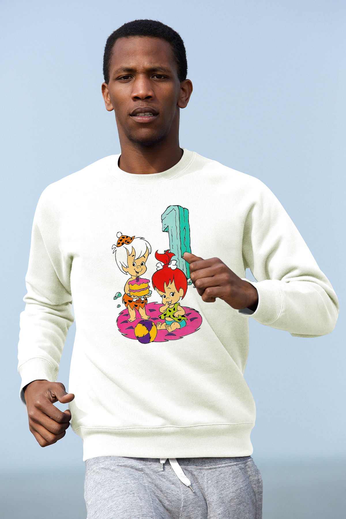 The Flintstones Taş Devri Beyaz Unisex Sweatshirt