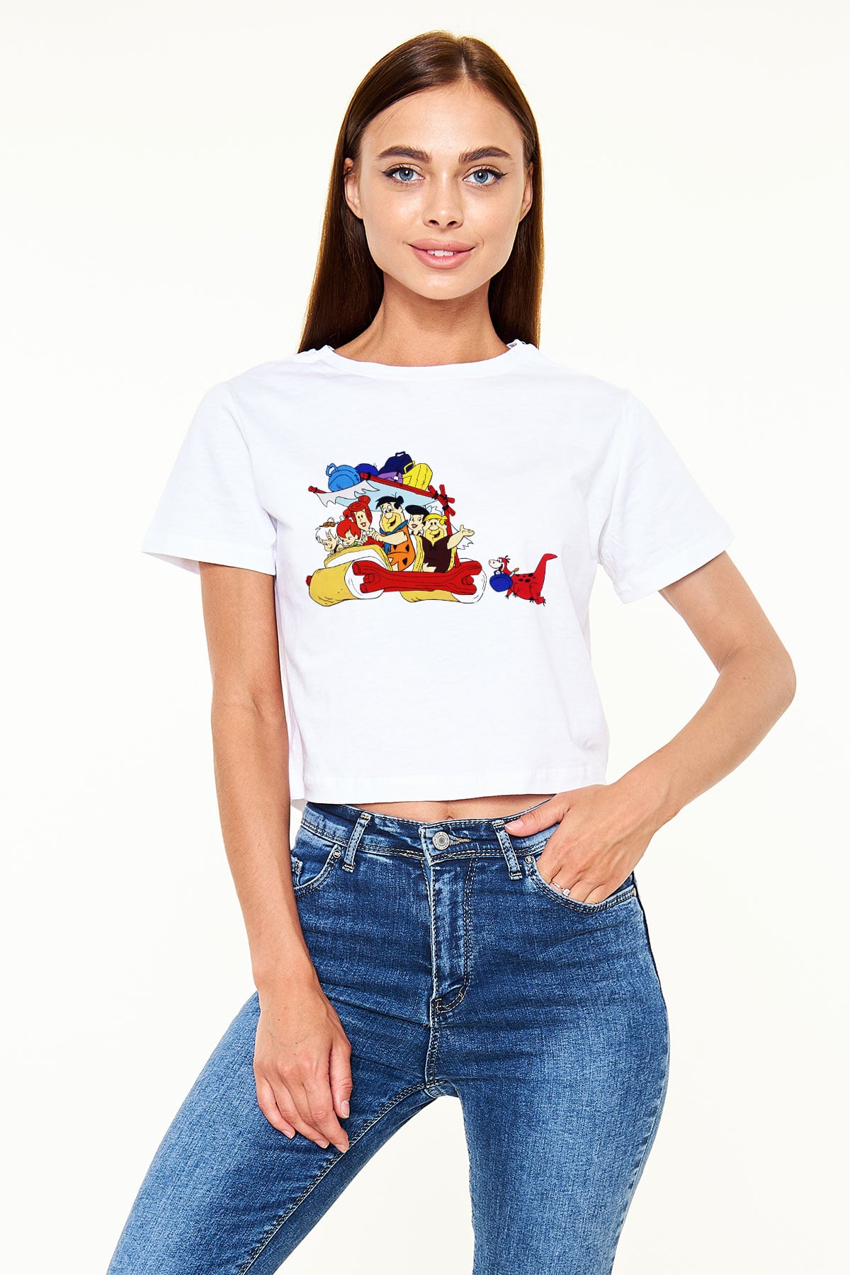 The Flintstones Taş Devri Beyaz Unisex Oversize Tişört