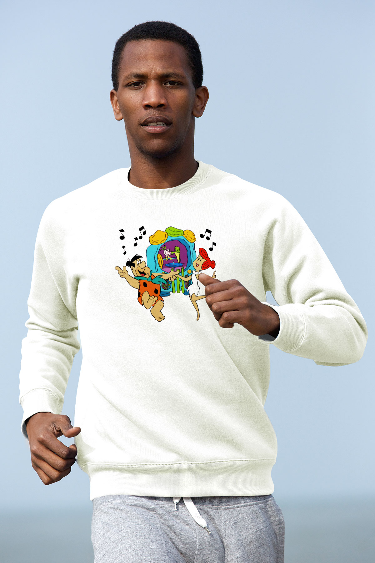 The Flintstones Taş Devri Beyaz Unisex Sweatshirt