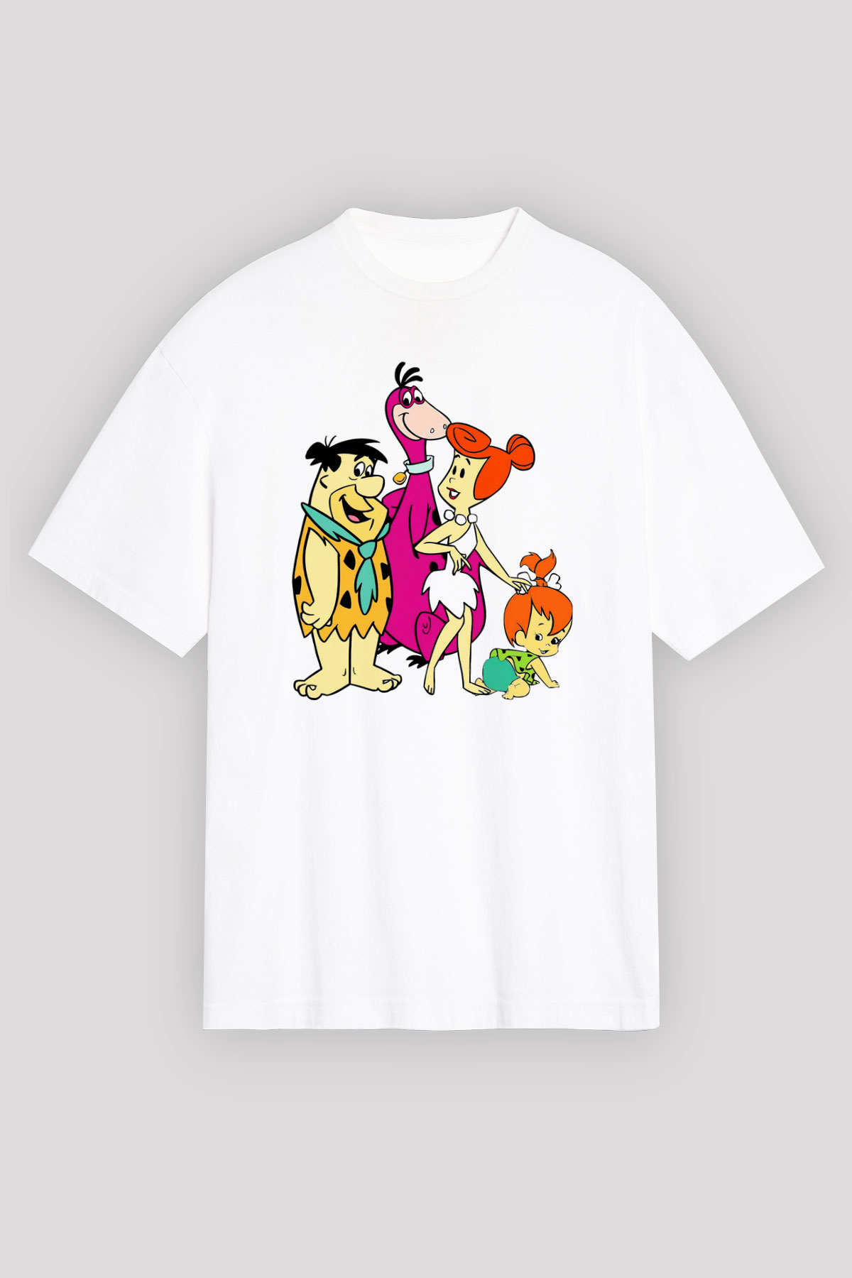 The Flintstones Taş Devri Beyaz Unisex Oversize Tişört