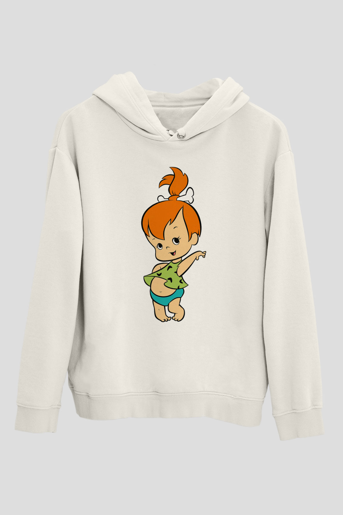 The Flintstones Taş Devri Beyaz Unisex Kapşonlu Sweatshirt