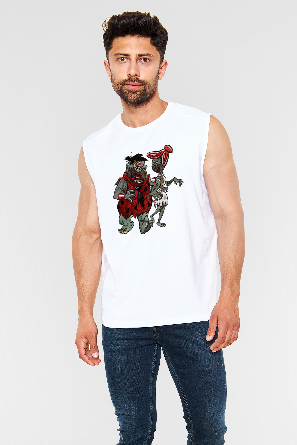 The Flintstones Taş Devri Beyaz Unisex Kolsuz Tişört