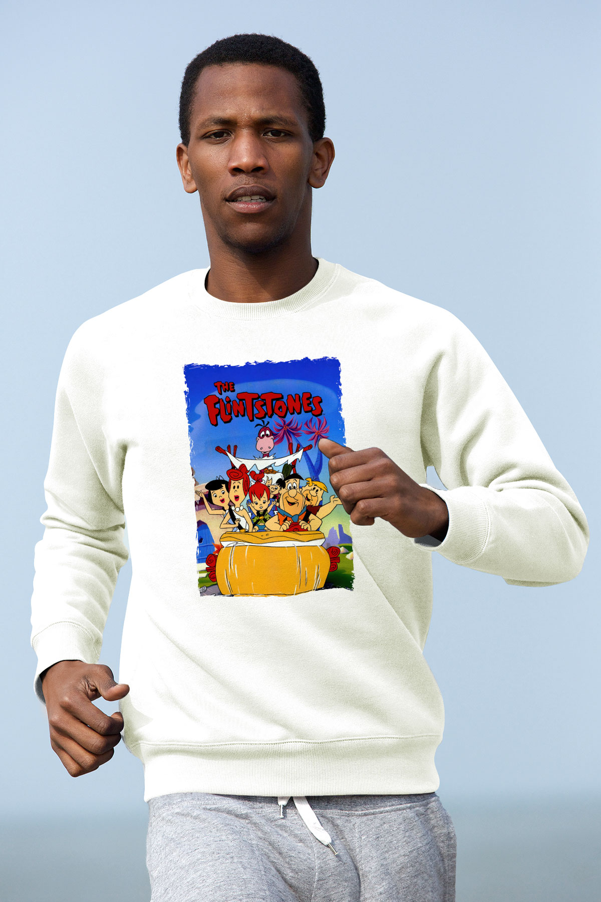 The Flintstones Taş Devri Beyaz Unisex  Sweatshirt